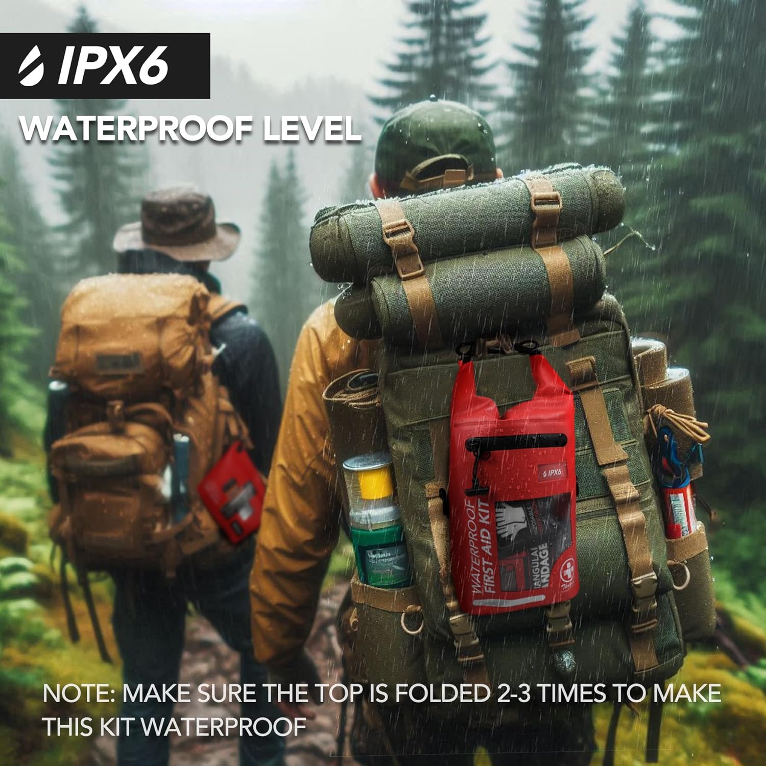 250 PCS Waterproof First Aid Kit, Roll Top Reflective Boat Dry Bag Bug Out Bags, Emergency Medical Kit Ideal for Boating, Camping, Fishing, Kayaking, Floating, Red - Image 5