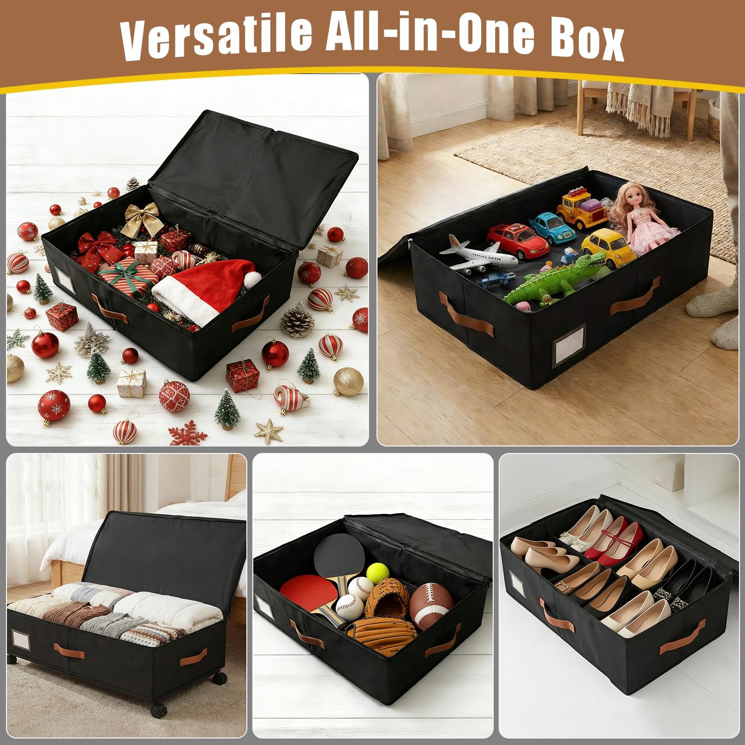 Under Bed Storage Containers with Wheels 2-Pack , 9.5" Tall Underbed Storage Drawers Organizer Bins for Clothes Shoes Toys Wrapping Paper with Extra Interior Pockets, Easy Pull-out, Heavy-duty - Image 8