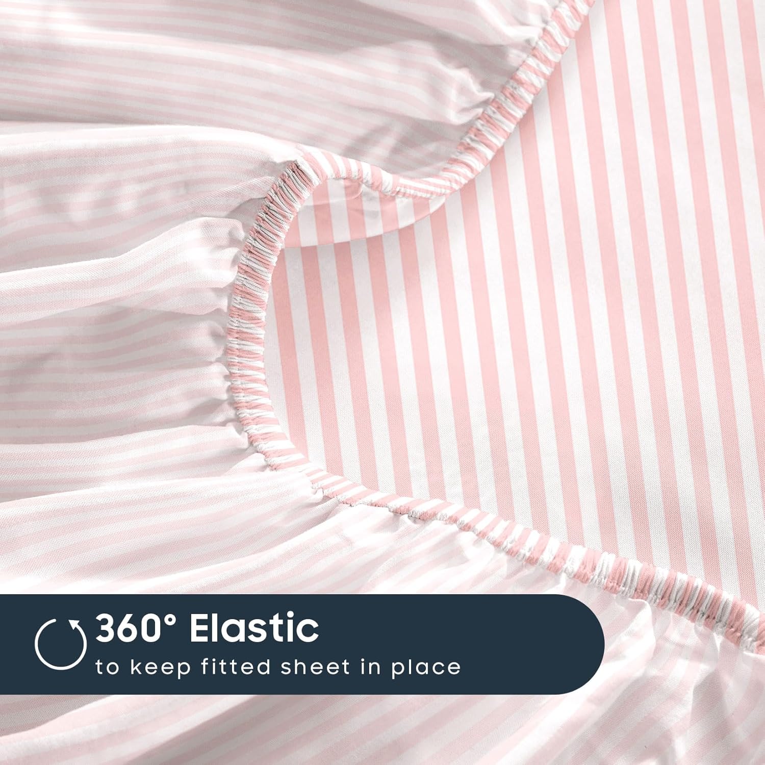 Wake In Cloud - Striped Bed Sheets, 4-Piece Sheet Set, Ticking Vertical Pin Stripe Modern Farmhouse Pattern Printed Bedding, Deep Pocket, Pink White, Queen Size - Image 8