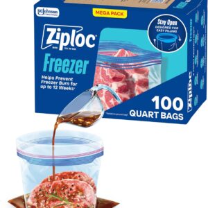 Ziploc Quart Food Storage Freezer Bags, Grip ‘n Seal Technology for Easier Grip, Open, and Close, 100 Count