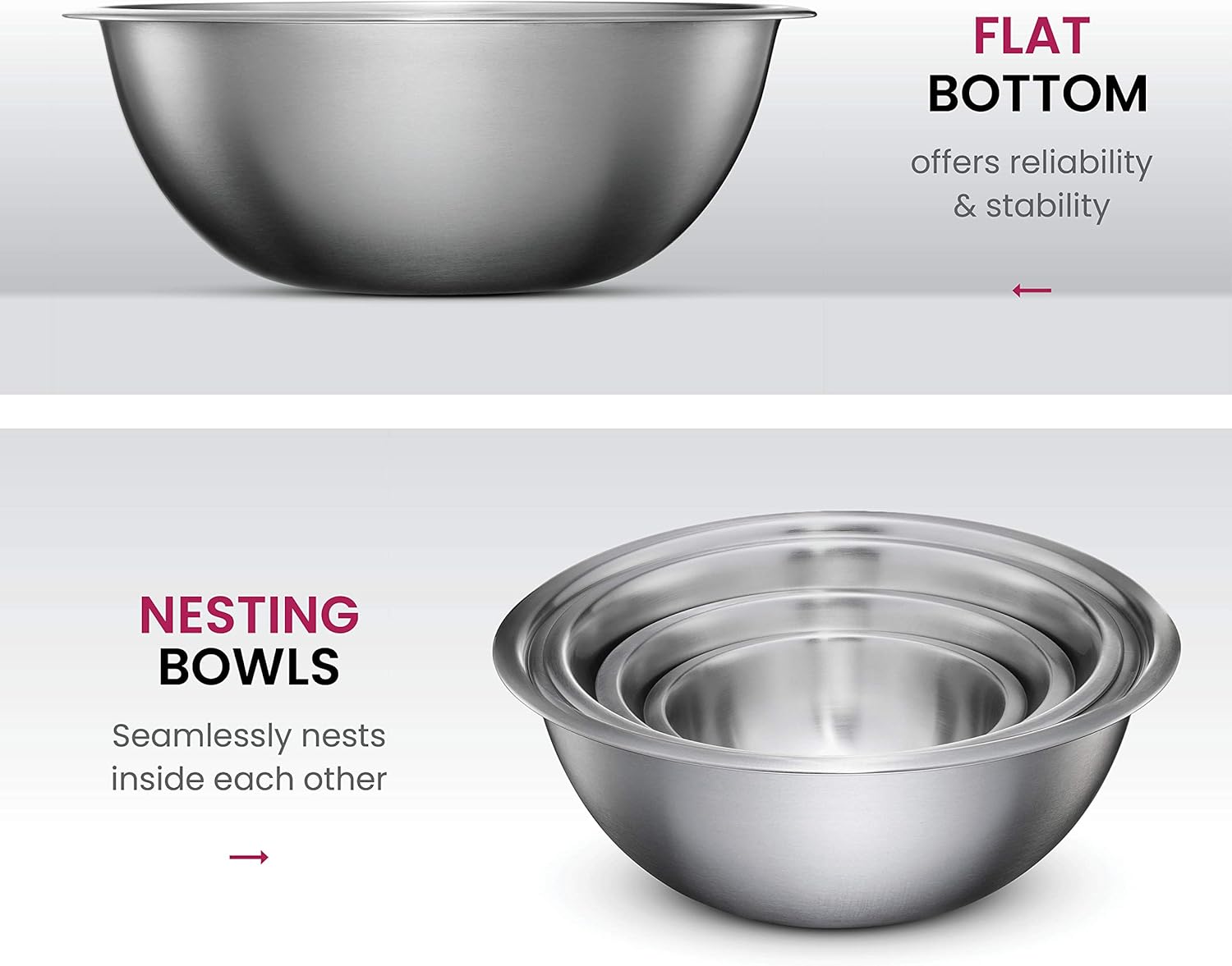FineDine Stainless Steel Mixing Bowls Set, Dishwasher Safe, 6 Piece Metal Mixing Bowls For Kitchen, Nesting, Large, Small, Big Food Prep, Cooking, Baking - Image 5