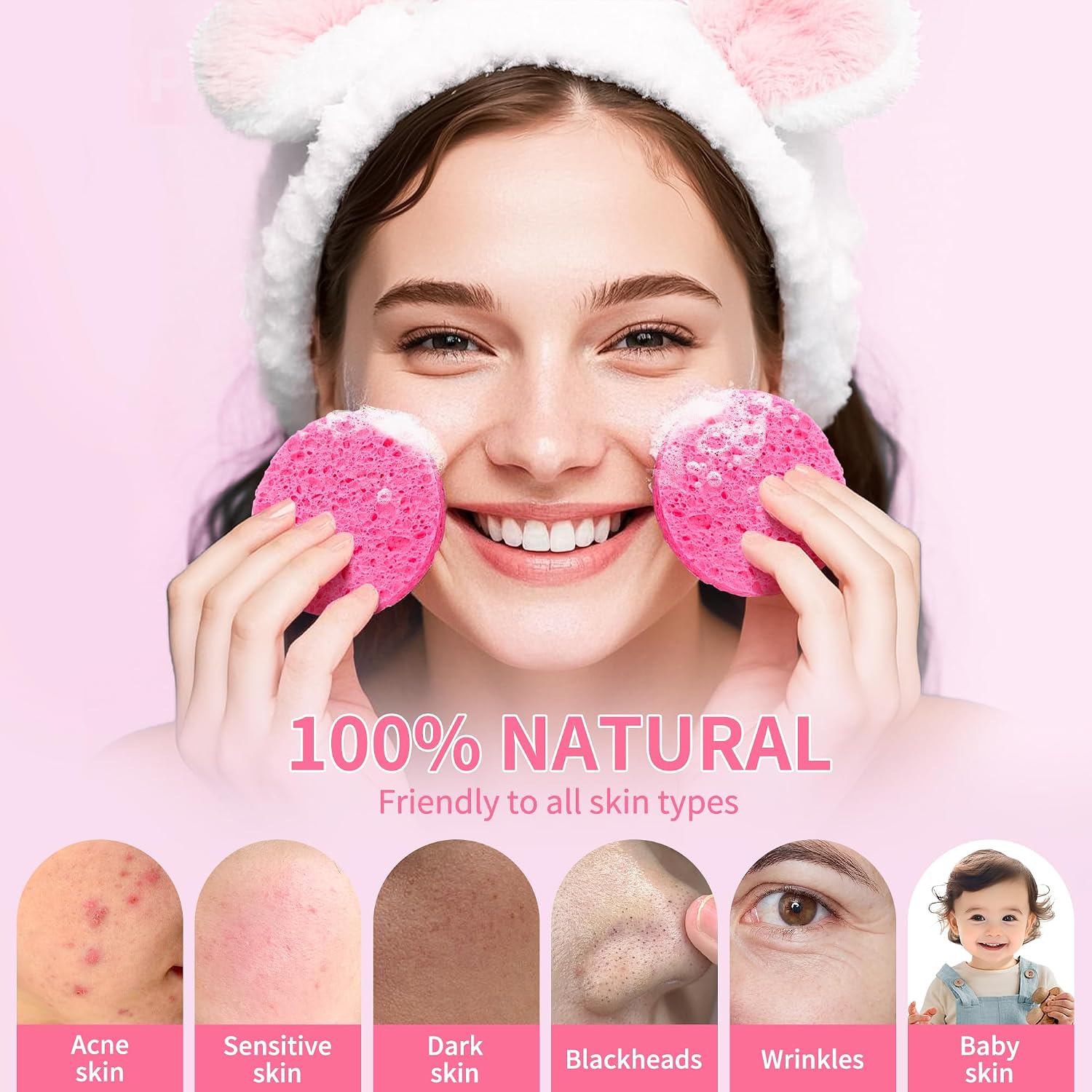 100-Count Compressed Facial Sponges, Natural Cellulose Face Sponges for Cleansing, Exfoliating, Washing face, Makeup Removal, and Spa Use - Travel Skincare Essentials for women - Image 4