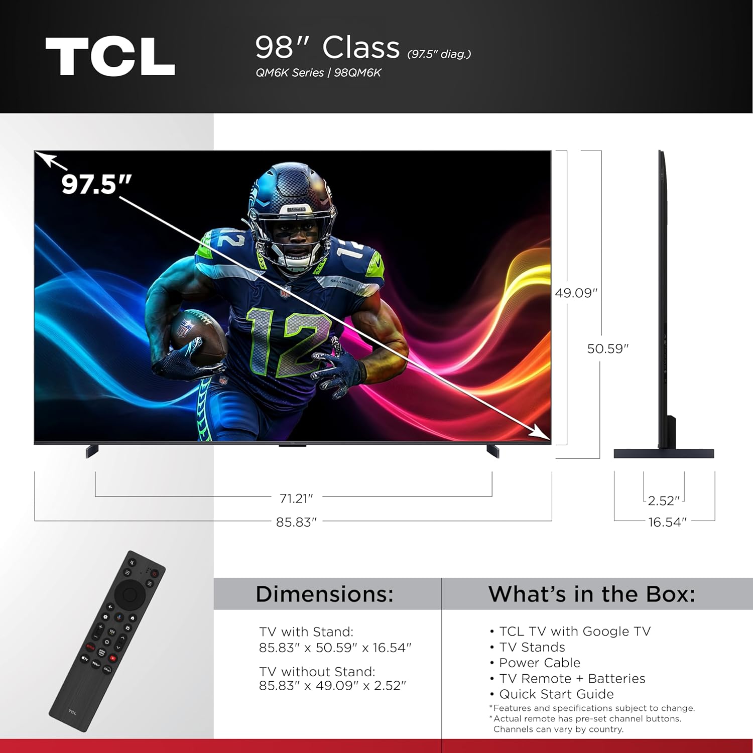 TCL 98 Inch Class QM6K Series | Mini LED QLED 4K HDR | 98QM6K, 2025 Model | 120HZ-144HZ High Brightness Smart Google TV Dolby Atmos Onkyo Audio | Voice Remote Alexa Gaming Streaming Television - Image 2