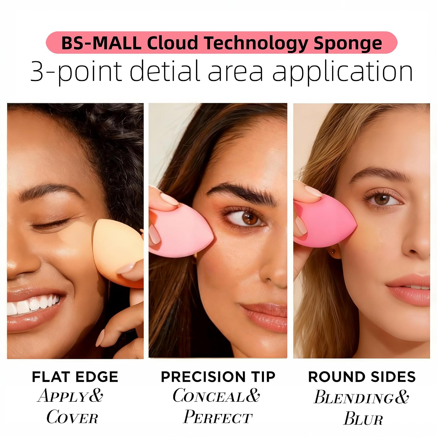 Makeup Sponge Set BS-MALL with Storage Case 7 Pcs for Liquid, Cream, and Powder,SAVE Foundation with 1 Mini Makeup Sponge For Travel Daily Use (A-Pink) - Image 4