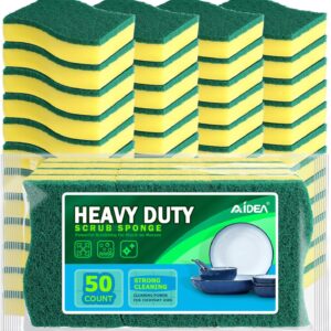 AIDEA Sponges Kitchen, 50 Pack Heavy Duty Dish Sponge, Cleaning Dish Scrubber for Home and Kitchen, Stink-Free Cleaning Supplies for Pots, Pans