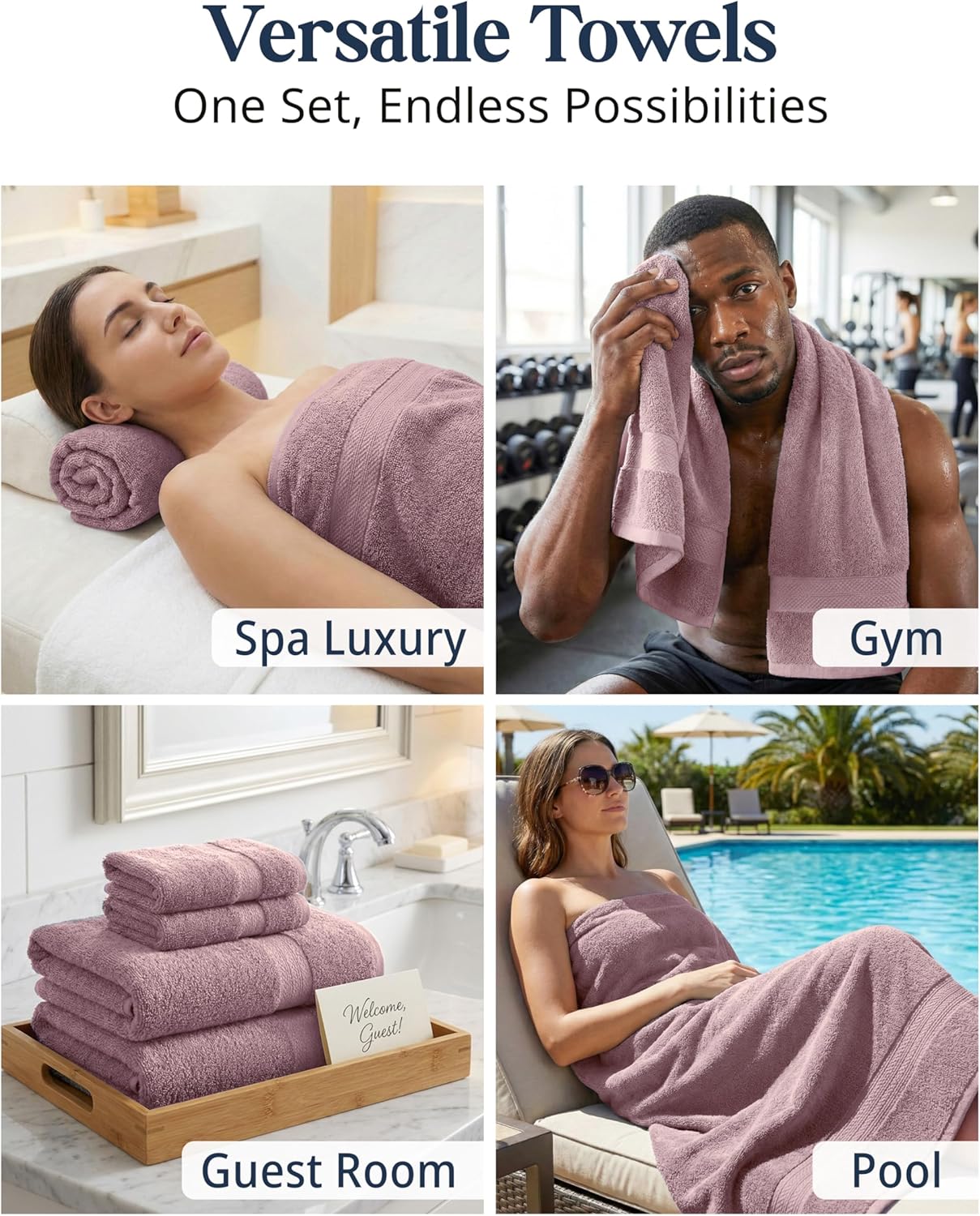 LANE LINEN 100% Cotton Turkish Towels for Bathroom - 6 Piece - Softer & Highly Absorbent - 2 Bath, 2 Wash cloths, 2 Hand Towels - Complete Family Set, Hotel Quality & Gentle on Skin - Wistful Mauve - Image 7
