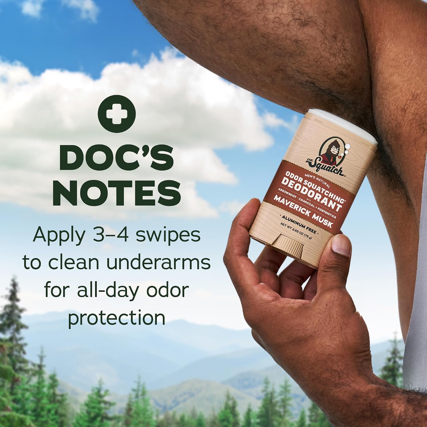 Dr. Squatch Natural Men’s Deodorant – Aluminum Free Natural Deodorant Men with Charcoal & Postbiotics for 72-Hour Odor Protection – Maverick Musk + Wood Barrel Bourbon, 2.65oz Stick (2-Pack) - Image 11