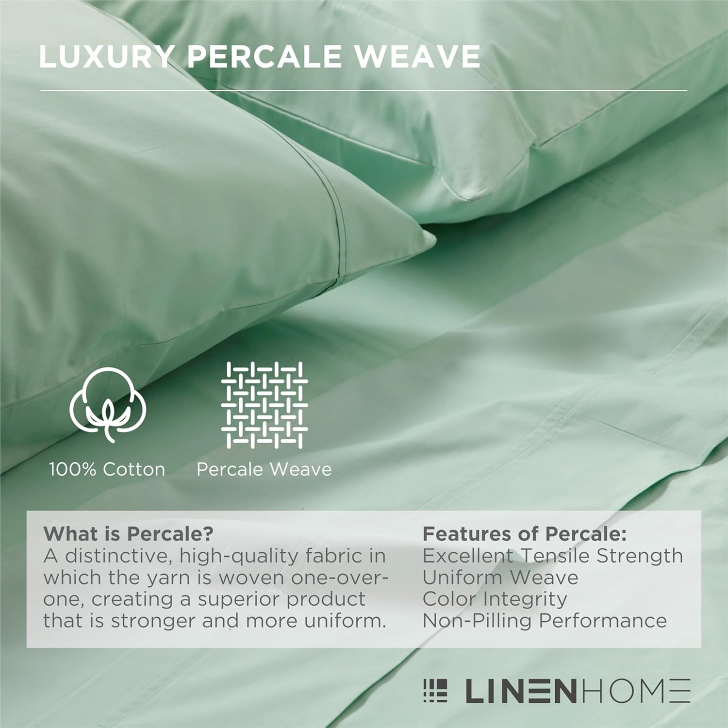 Linen Home 100% Cotton Percale Pillowcases Queen Size, Pastel Turk, 2 Pieces of Pillow Case, Crisp and Cool Strong Bed Linen, 20 inches X 30 inches - Image 3