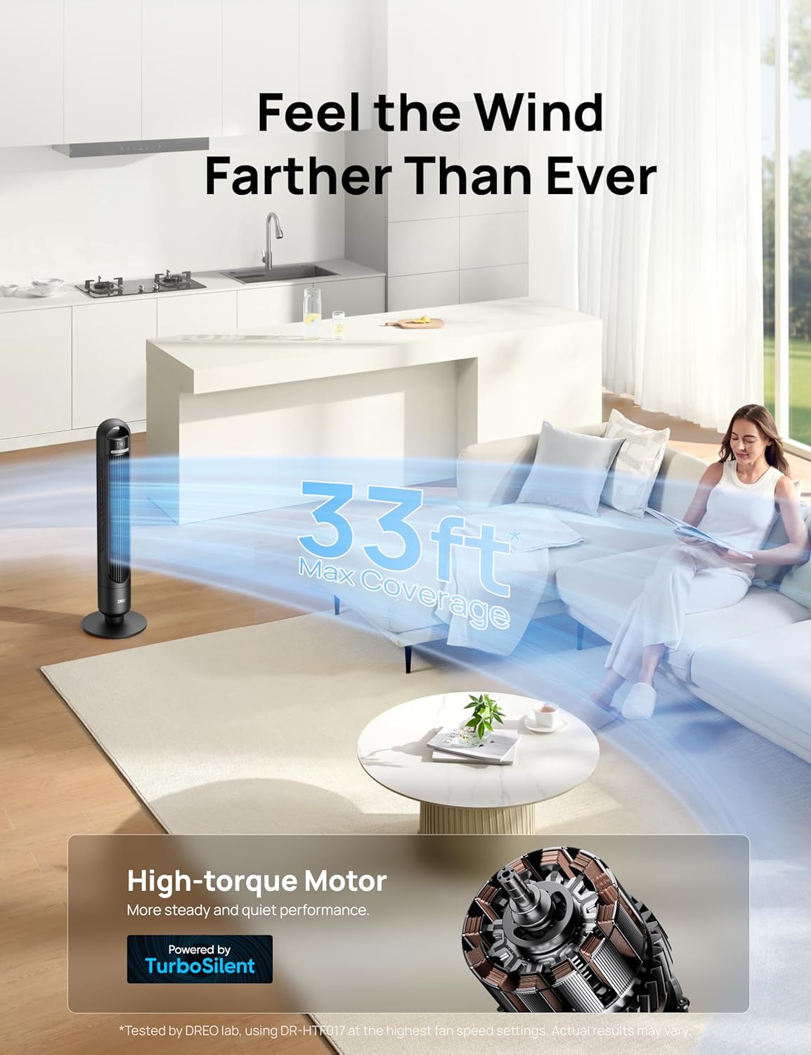 DREO Tower Fan for Bedroom, 90ยฐ Oscillating Standing Fans for Room with 4 Speeds, 3 Modes, 28dB Quiet for Sleep, 26ft/s Velocity, 8H Timer, Remote, Living Room, Office, Home, Black - Image 3