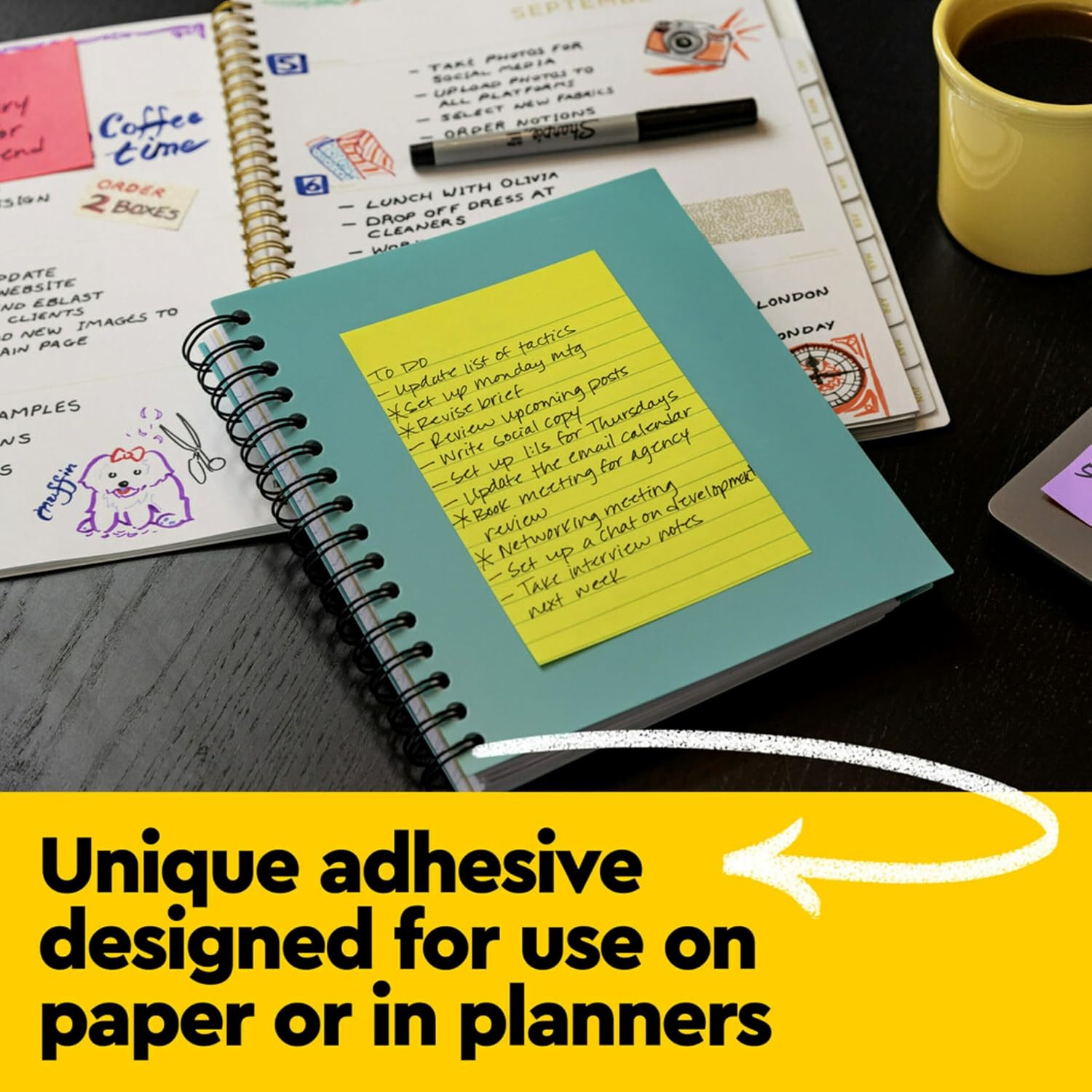 Post-it Notes, 4 in x 6 in, Lined, Assorted Bright Colors, 2 Pack, 10 Pads, 100 Sheets per Pad, 1000 Sheets Total, Sticky Notes for Planners, School and Office - Image 10