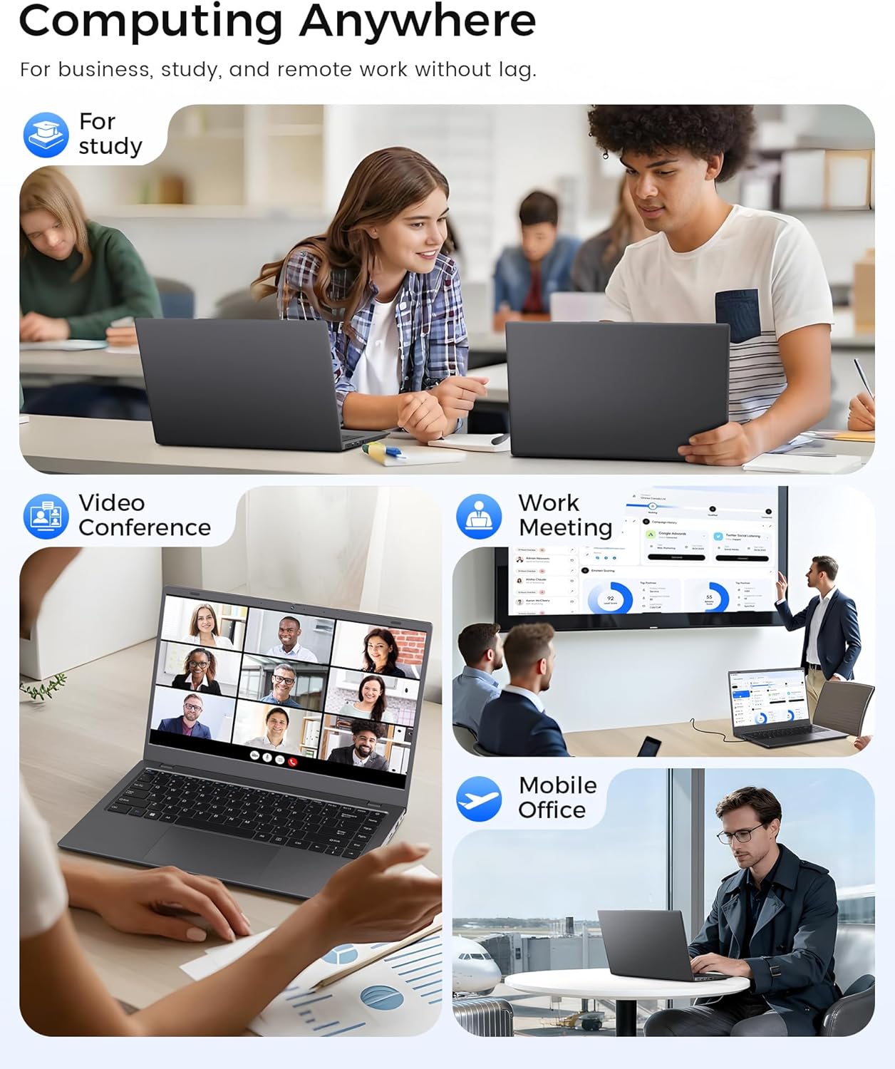 Laptop 32GB RAM, 512GB SSD Laptops Computers with Pentium Processor (Up to 3.4GHz), 14 inch FHD IPS Screen, Dual USB C, USB 3.2, HDMI, TF Card Slot, Lightweight Laptop for Business and Student - Image 9