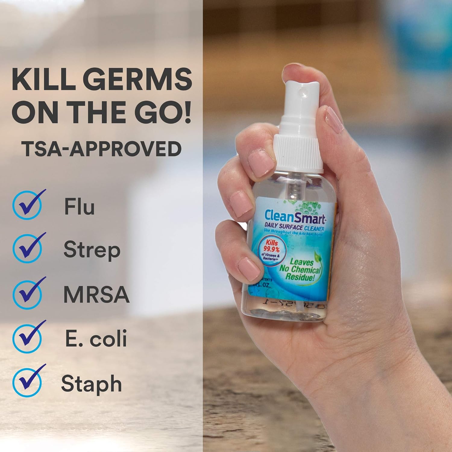 CleanSmart To Go Disinfectant Kills 99.9% of Viruses, TSA-Approved for Safe Travel, 2 oz Bottle (Pack of 3) - Image 5