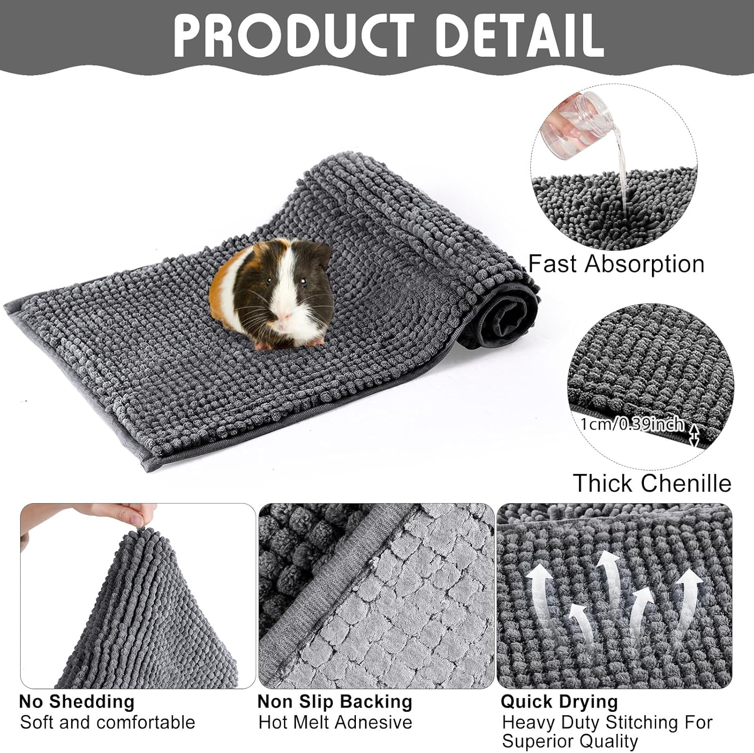 Amylove 4 Pcs Guinea Pig Cage Liner 47 x 24 Inch Washable Chenille Pee Pads Pet Dog Cat Bedding Training Mat Reusable for Small Animals Puppy Bunny Hamster Chinchilla - Image 4