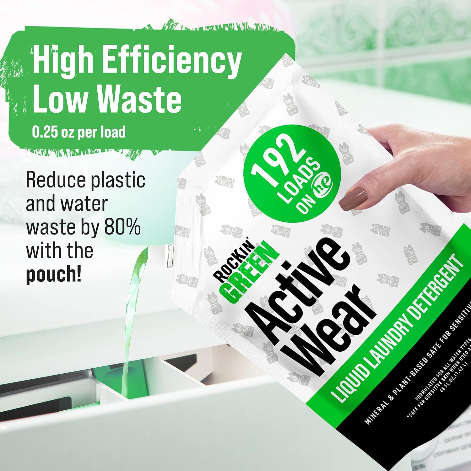 Rockin' Green Laundry Detergent, Plant based, All Natural Laundry Detergent Powder, Vegan and Biodegradable Odor Fighter, Safe for Sensitive Skin (Liquid Laundry Detergent 192 Loads - Unscented) - Image 4