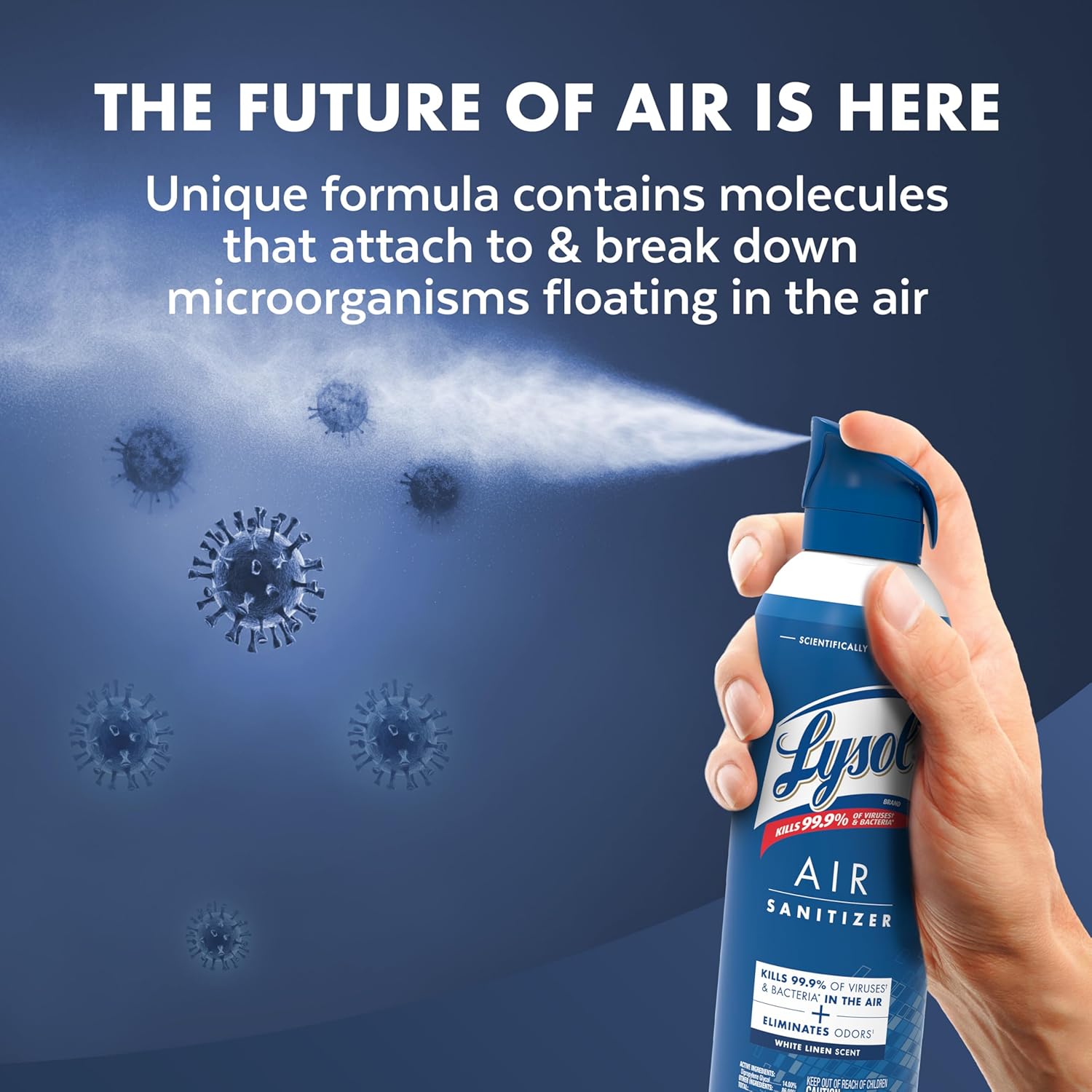Lysol Air Sanitizer Spray with Bacterial Odor Eliminator for Home & Office, Sanitizing Air Spray, Air Freshener Alternative, White Linen Scent, 10 oz (Pack of 3) - Image 5