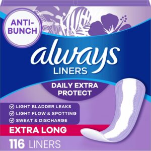 Always Panty Liners for Women Anti-Bunch Xtra Protection Daily Liners, Extra Long, Unscented, 116 Count