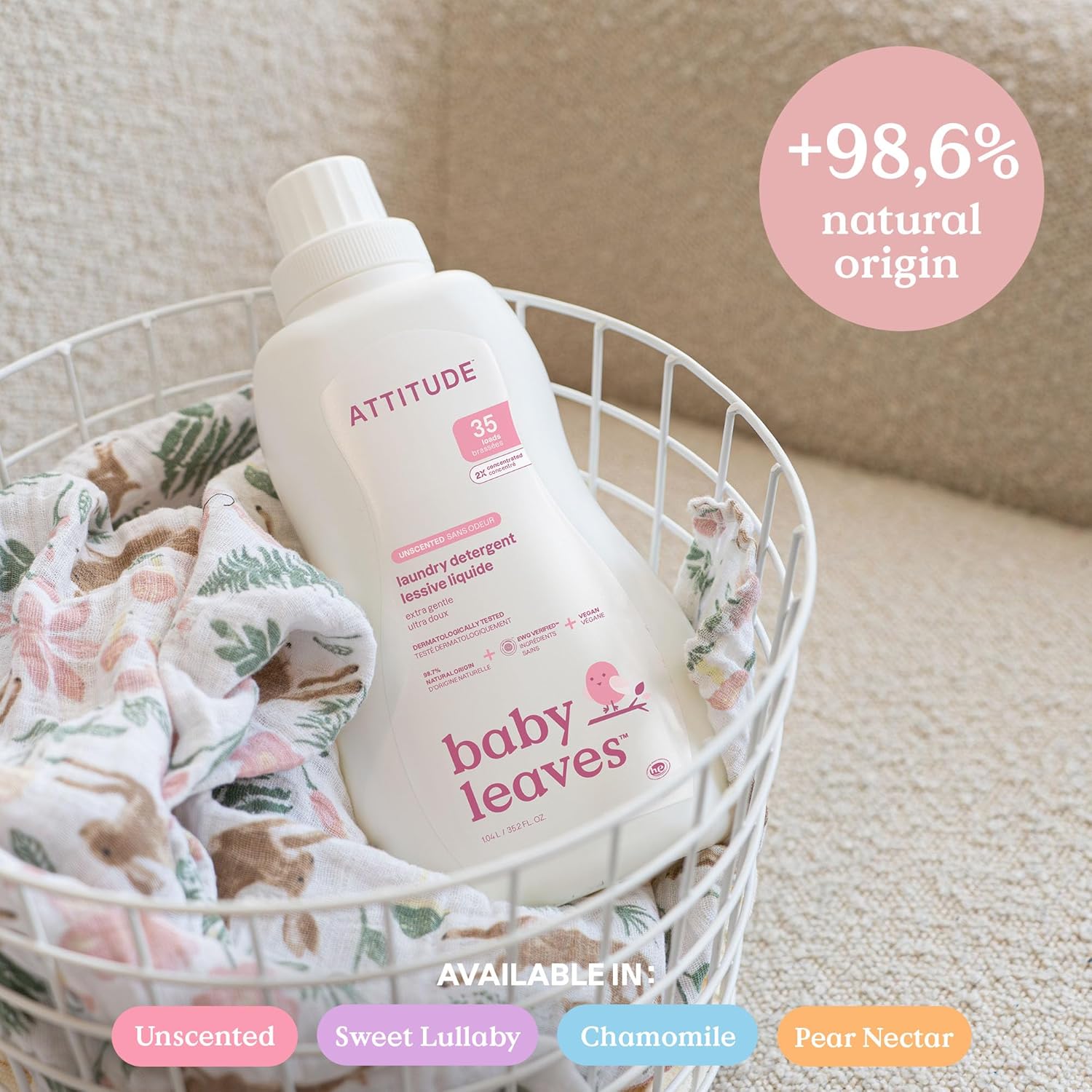 ATTITUDE Baby Laundry Detergent, EWG Verified, Plant and Mineral-Based Formula, HE Compatible, Vegan Household Products, Unscented, 35 Loads, 35.5 Fl Oz - Image 3