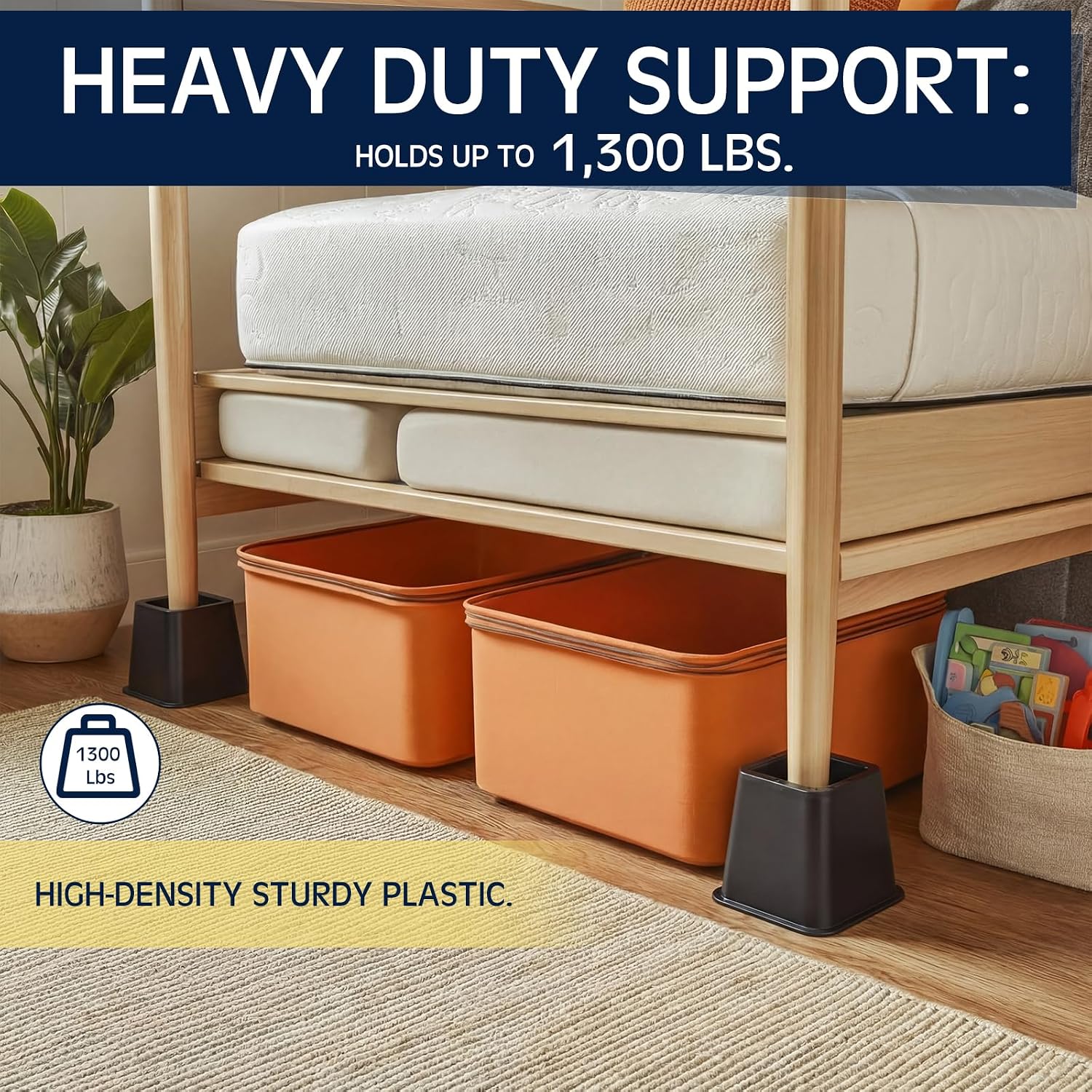 6 Pack Adjustable Bed Risers 3 & 5 Inch Stackable or 8 Inch Combined Heavy Duty Furniture Risers for Sofa Desk Legs Increase Under Bed Storage, Supports Up to 1300lbs - Image 5