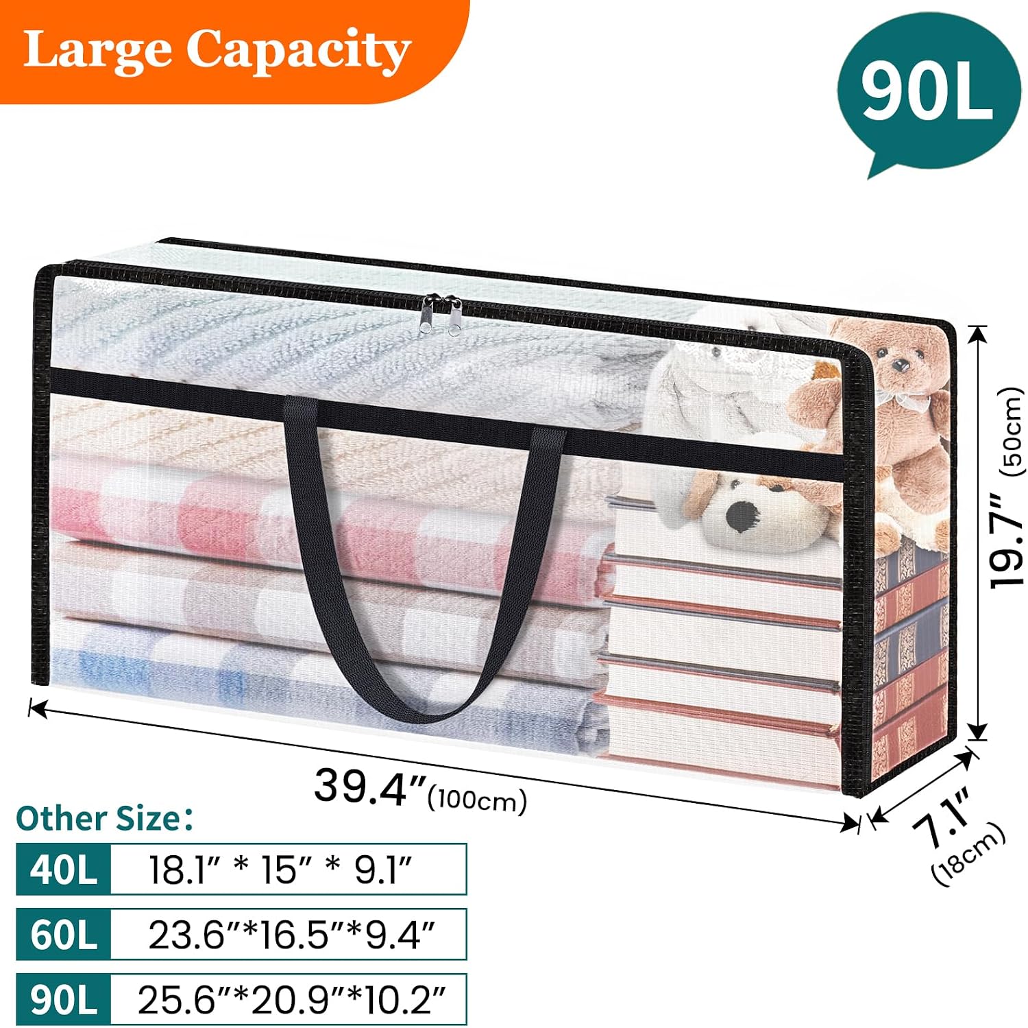 TasticTotes 8 Pack Long Clear Storage Bags for Comforter, Clothes & Bedding, Plastic Blanket Storage with Zipper and Handle, Moving Bags, Closet Organizer and Under-Bed Storage (90L, 39.4"*7.1"*19.7") - Image 3