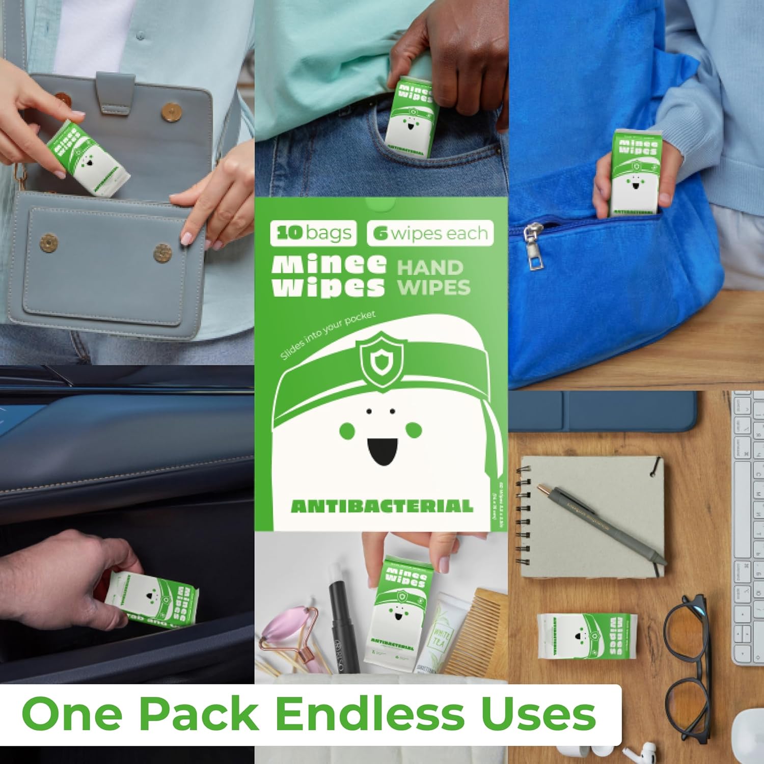 Impossibly Compact Travel Antibacterial Wipes Hand Sanitizer - 99% Water and Aloe - Safe for Sensitive Skin, Hand Wipes - Travel Essentials For Adults & Kids, 10 Pack Total 60 Wipes - Image 4