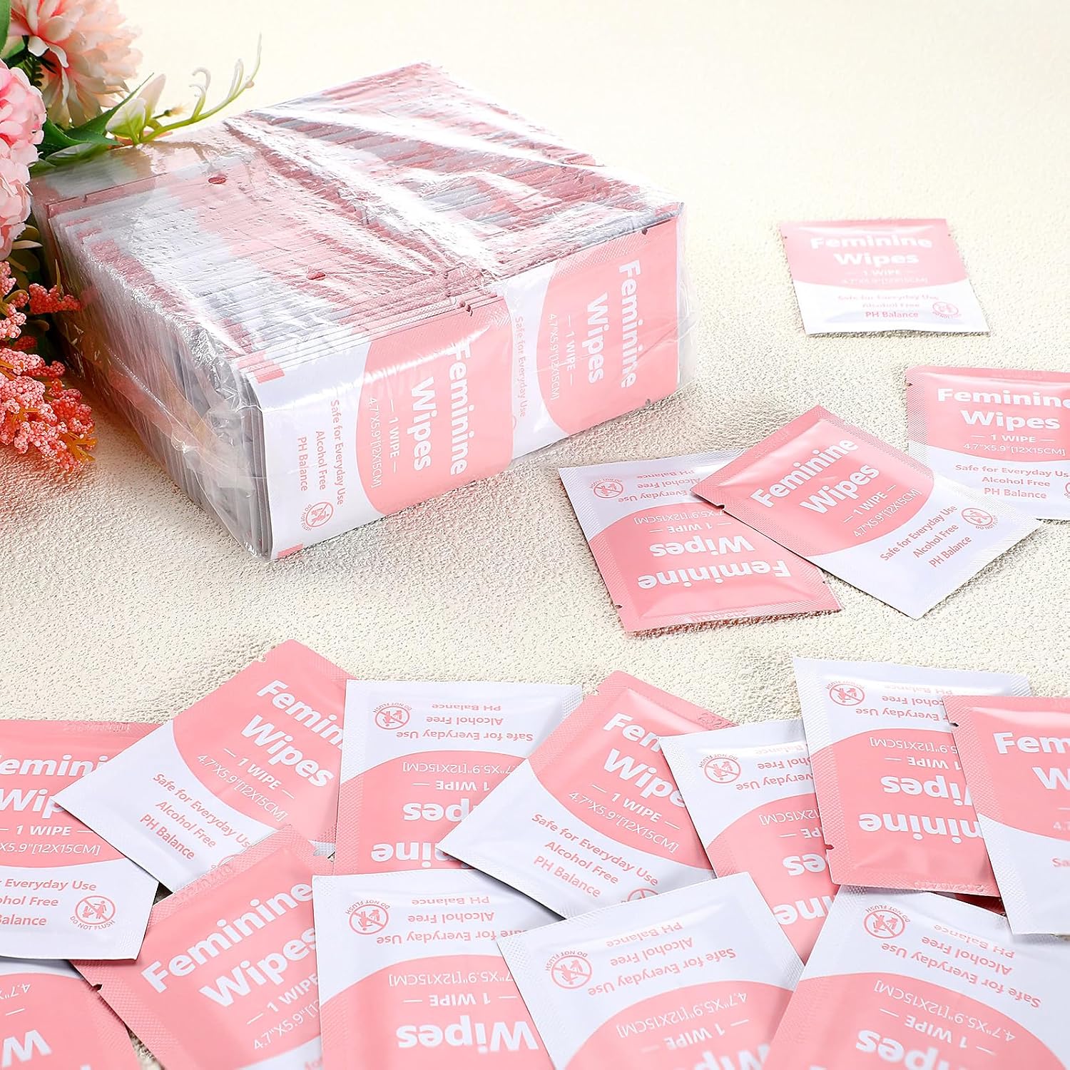 300 Pieces Bulk Feminine Wipes Individually Wrapped Travel Size Women Unscented Intimate Period Cleansing Wipes Deodorant Feminine Products Care Kits Private Parts Ph Balanced(Pink) - Image 8