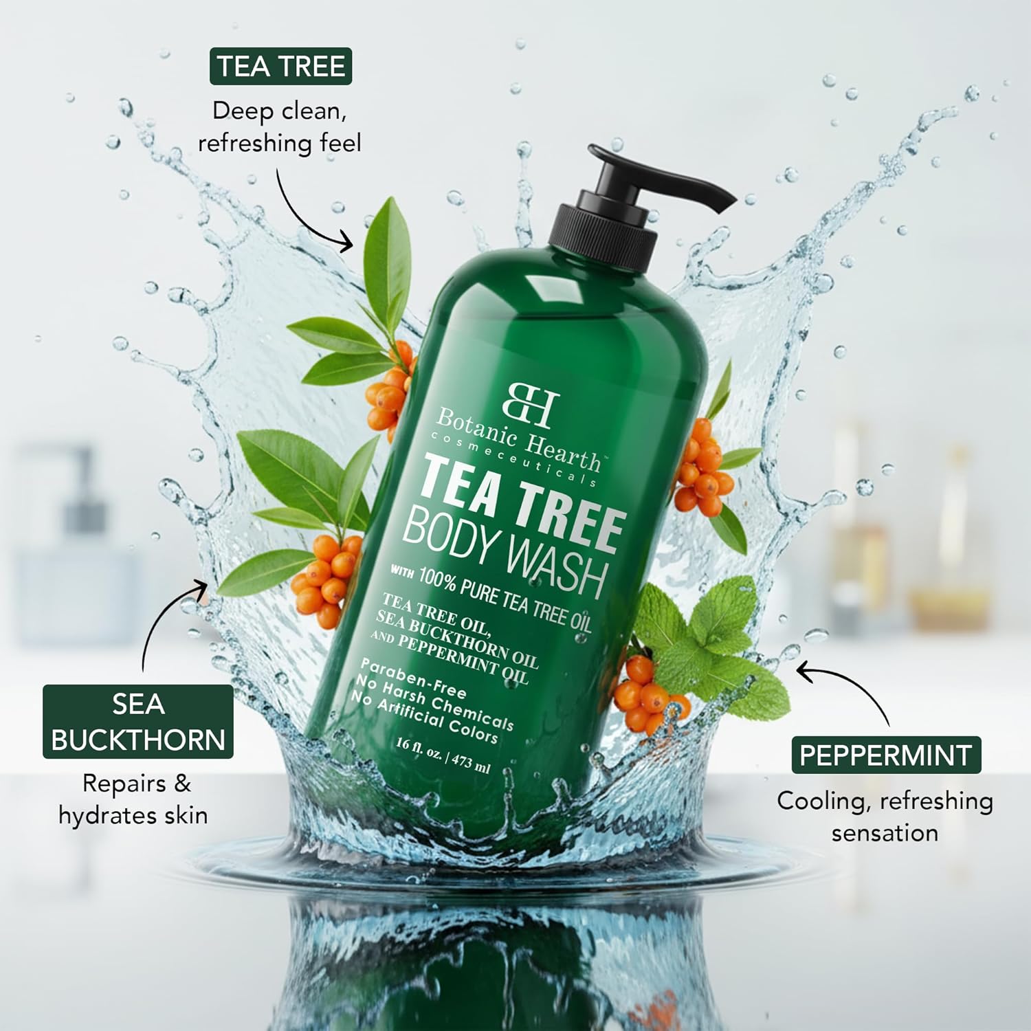 Botanic Hearth Tea Tree Body Wash -16 fl oz- All-Natural & Odor-Control Shower Gel for Acne, Athlete’s Foot, Ringworm, Jock Itch & Healthy Skin, Sulfate & Paraben Free, for Men & Women - Image 4