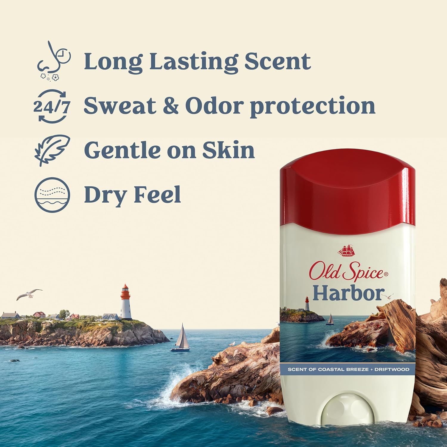 Old Spice Antiperspirant & Deodorant for Men, 24/7 Sweat & Odor Protection, 24/7 Freshness with Long Lasting Scent, Gentle on Skin, Dry Feel, Harbor with Coastal Breeze Scent, 2.6 oz (Pack of 3) - Image 3