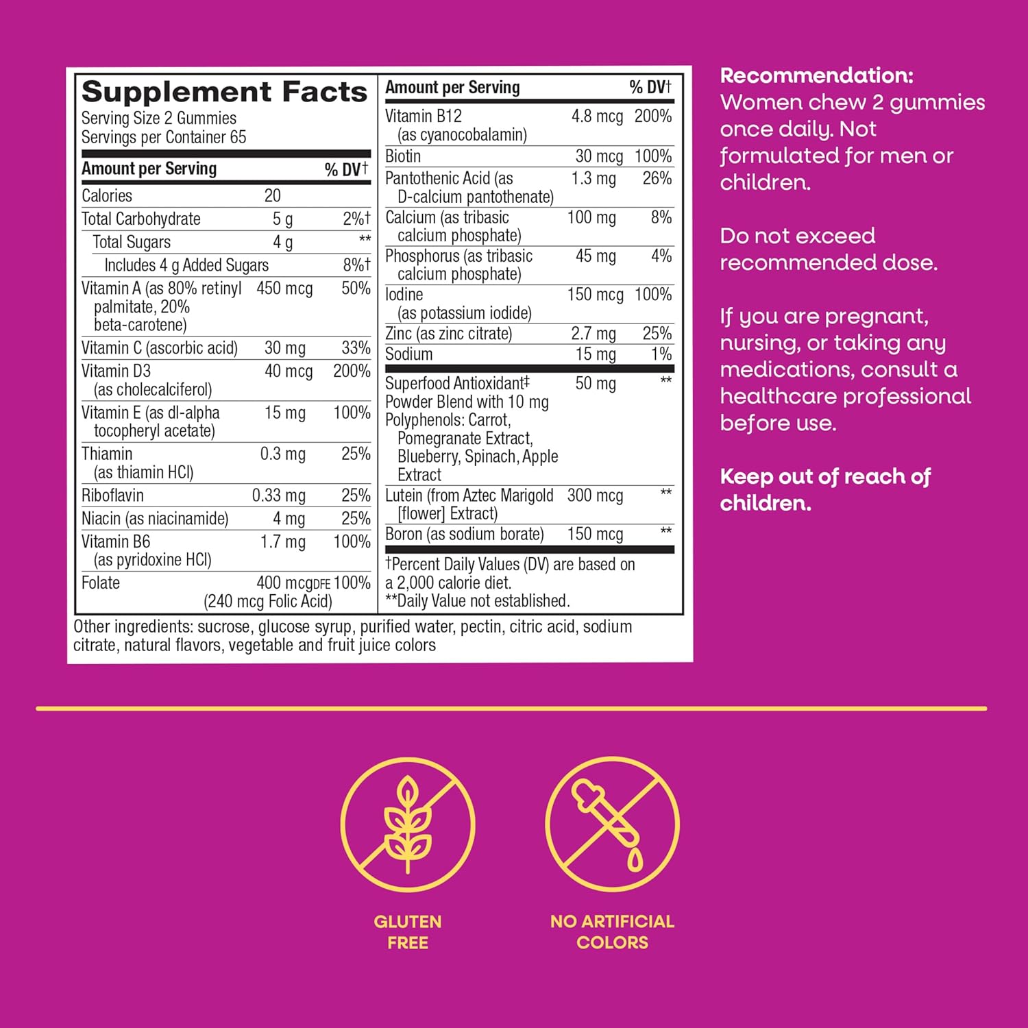 Nature's Way Alive! Women’s 50 Plus Multivitamin Gummy, Daily Chewable Multivitamins with B-Vitamins, Vitamin D3, Calcium, Supports Heart, Brain & Bone Health,* Mixed Berry Flavored, 130 Count - Image 7