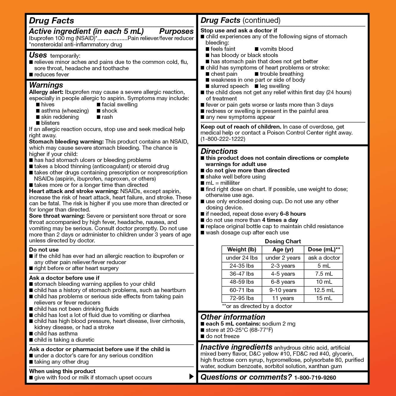 Amazon Basic Care Children's Ibuprofen Oral Suspension, 100 mg per 5 mL, Pain Reliever and Fever Reducer, Berry Flavor, For Sore Throat, Headache Relief and More, 8 fl oz (Pack of 1) - Image 5