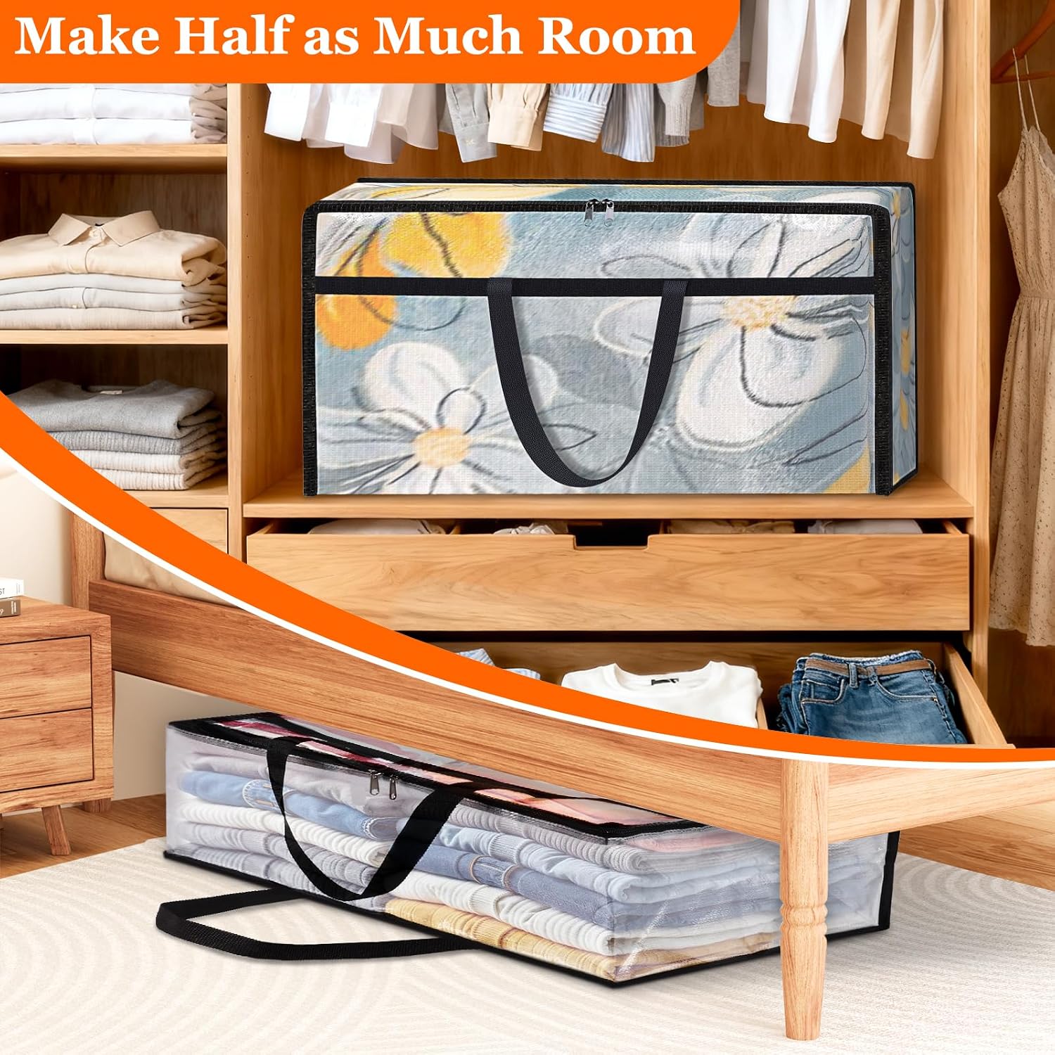 TasticTotes 8 Pack Long Clear Storage Bags for Comforter, Clothes & Bedding, Plastic Blanket Storage with Zipper and Handle, Moving Bags, Closet Organizer and Under-Bed Storage (90L, 39.4"*7.1"*19.7") - Image 8