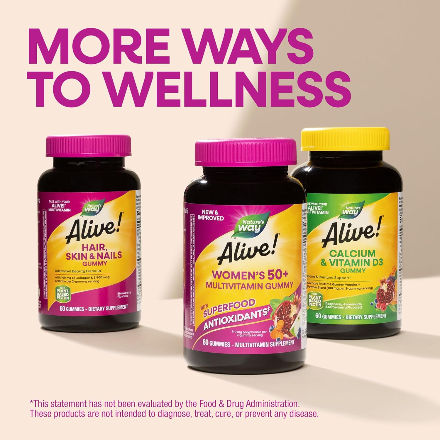 Nature's Way Alive! Women’s 50 Plus Multivitamin Gummy, Daily Chewable Multivitamins with B-Vitamins, Vitamin D3, Calcium, Supports Heart, Brain & Bone Health,* Mixed Berry Flavored, 130 Count - Image 8