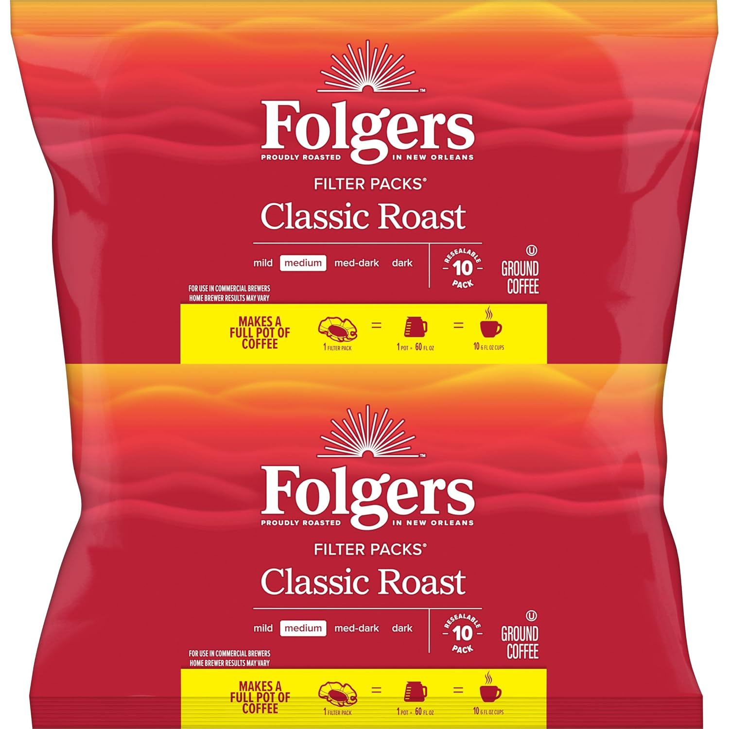 Folgers Classic Roast Medium Roast Ground Coffee, 40-1.05 Ounce Filter Packs - Image 3