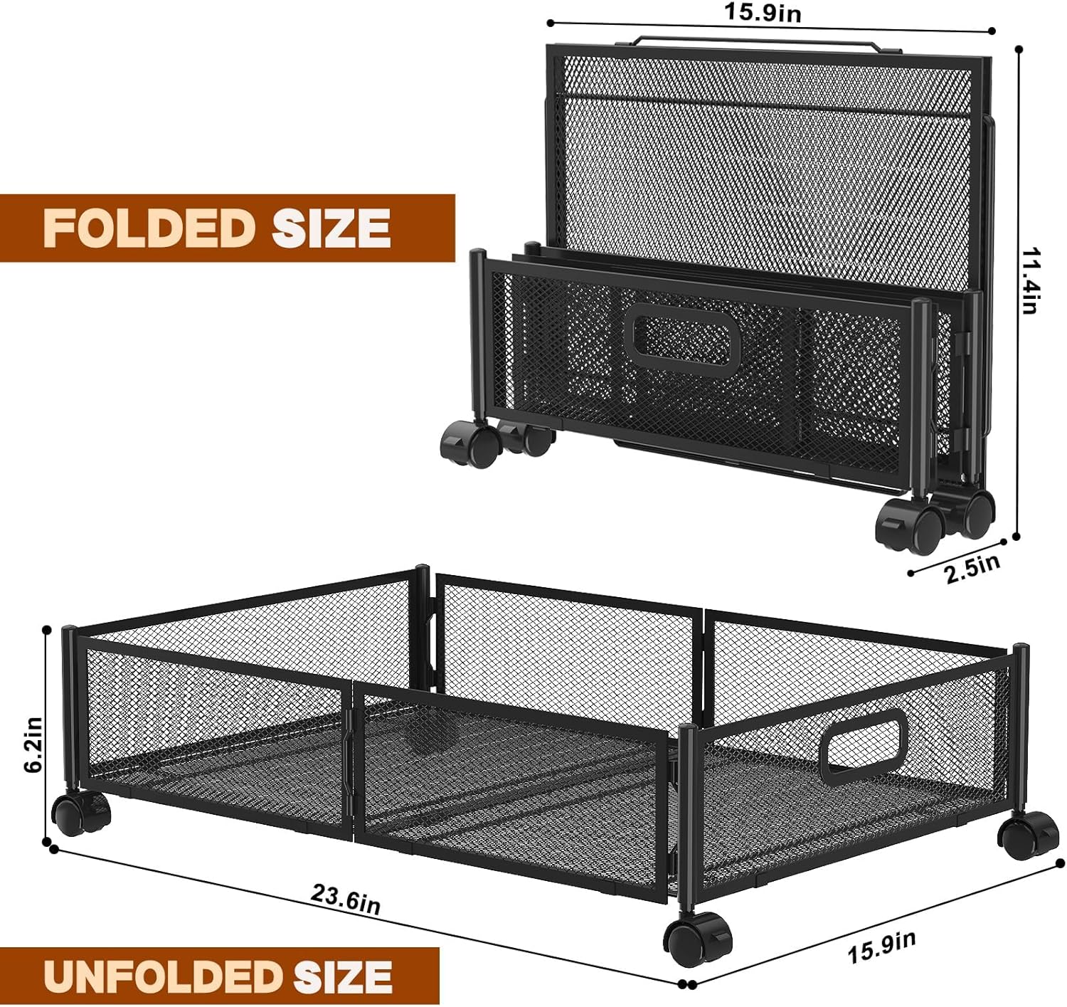 Under Bed Storage Containers,2 Pack Foldable Underbed Storage Containers with Handles and Wheels,Folding Bed Shoes Clothes Organizer,Easy Assembly Underbed Storage for Toy ,Bedding,Bedroom(Black) - Image 3