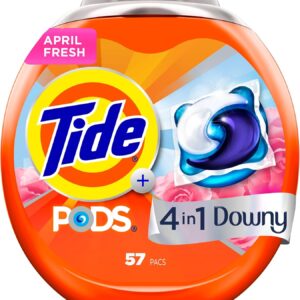 Tide PODS Laundry Detergent Soap with Downy 4-in-1 Stain Remover Freshness Softness Detergent pacs, April Fresh Scent, 57 Count