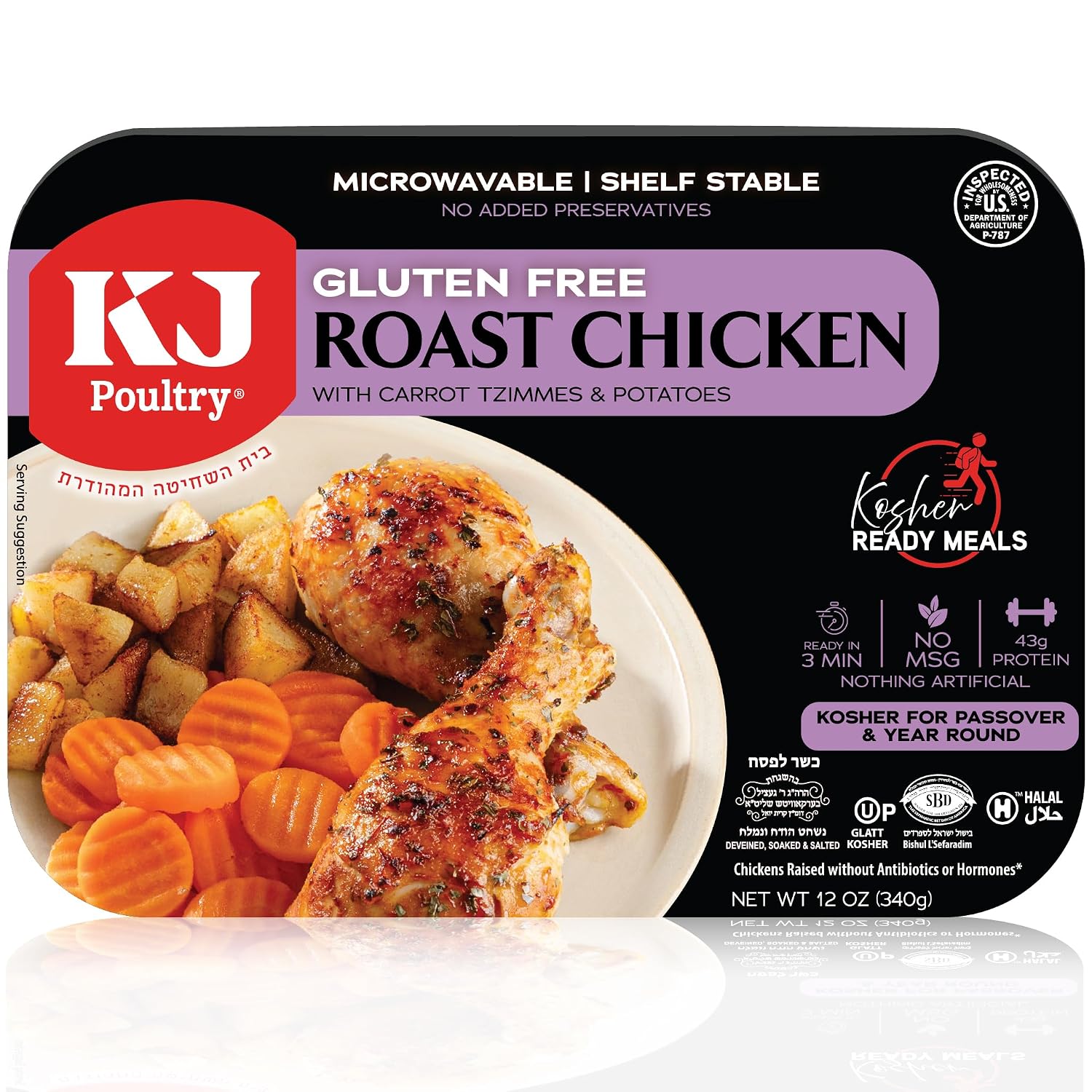 KJ Poultry Kosher for Passover Gluten Free Meals, Roast Chicken with Potato & Carrots, Halal, (1 Pack) Prepared Entree Fully Cooked, Shelf Stable Microwave Dinner, Travel Military Camping - Image 2