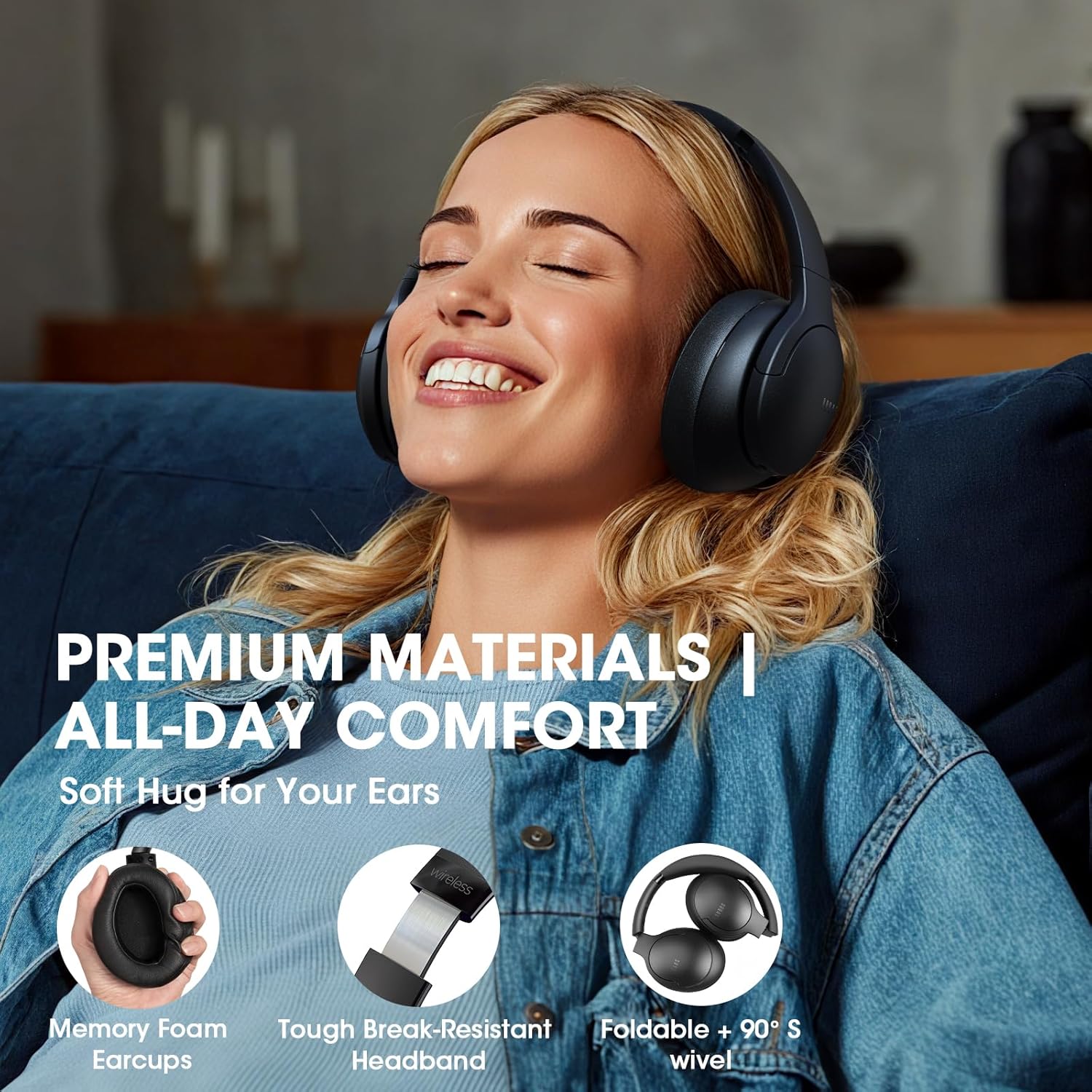 DOQAUS Bluetooth Headphones Over Ear Wireless, 90H Playtime, BT 5.4, 9 EQ Modes via App, Movie & Sleep Mode, HiFi Deep Bass, Memory Foam for Travel, Gym, Phone, PC Stocking Stuffers - Image 7