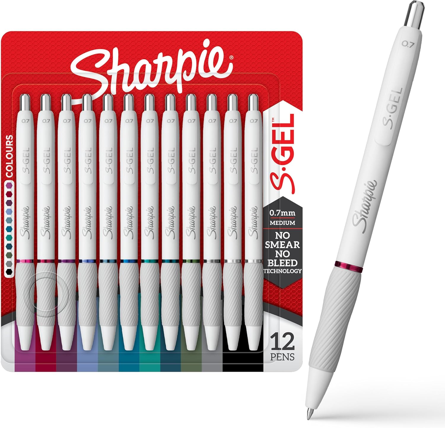 Sharpie S-Gel Pens, Fashion Barrel Gel Pens, Pearl White Body, Medium Point (0.7mm), Bold Ink Colors, 12 Count - Image 2