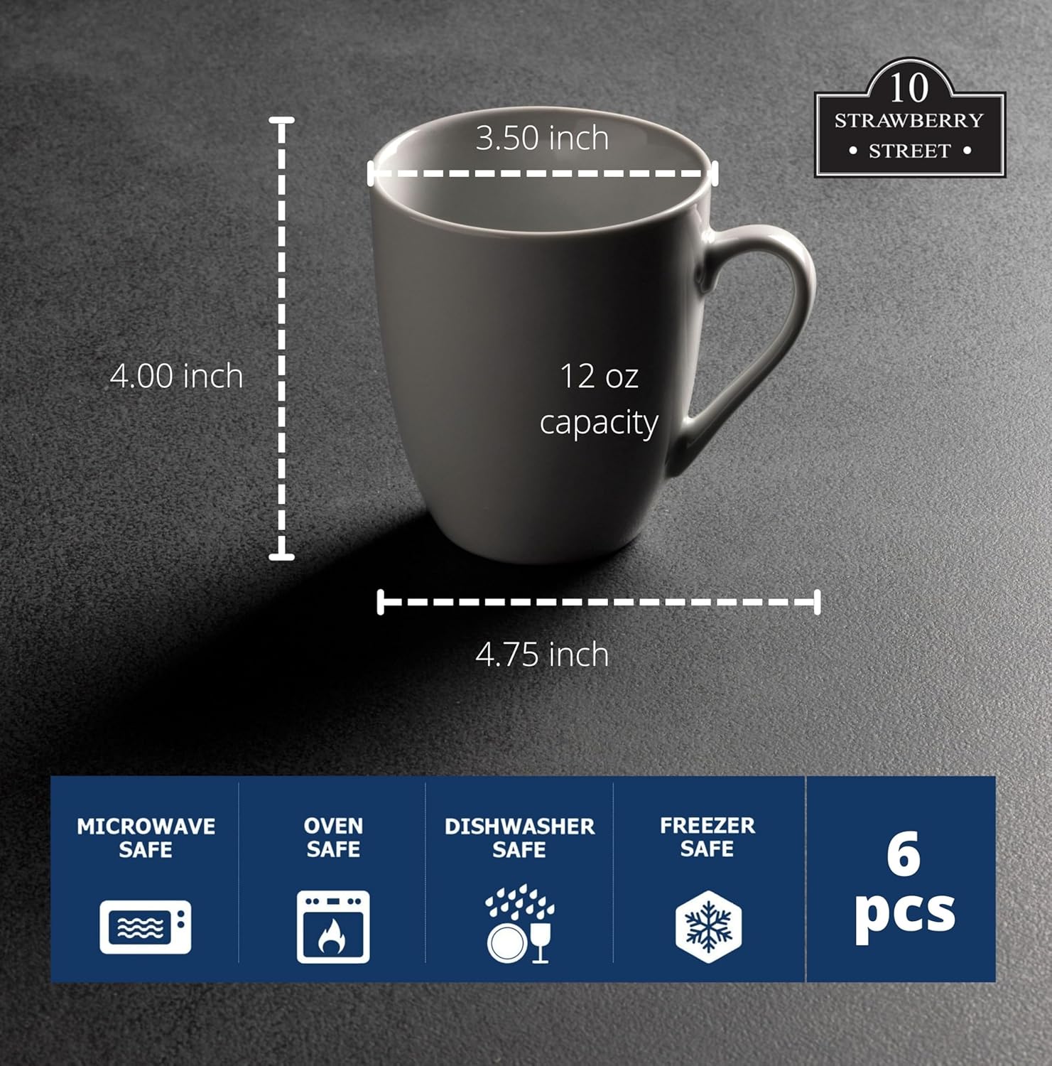 10 Strawberry Street Simply White 12 oz Mug, Set of 6 - Image 6
