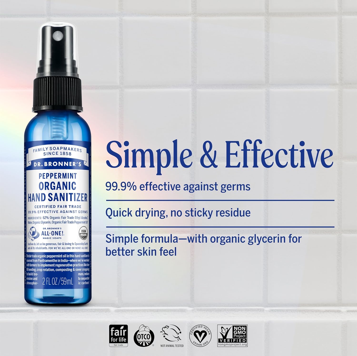 Dr. Bronner's Organic Hand Sanitizer Spray Variety Pack Travel Size Bulk, Simple & Effective Formula, Scented, No Harsh Chemicals - Lavender & Peppermint, 2oz (6-Pack) - Image 2
