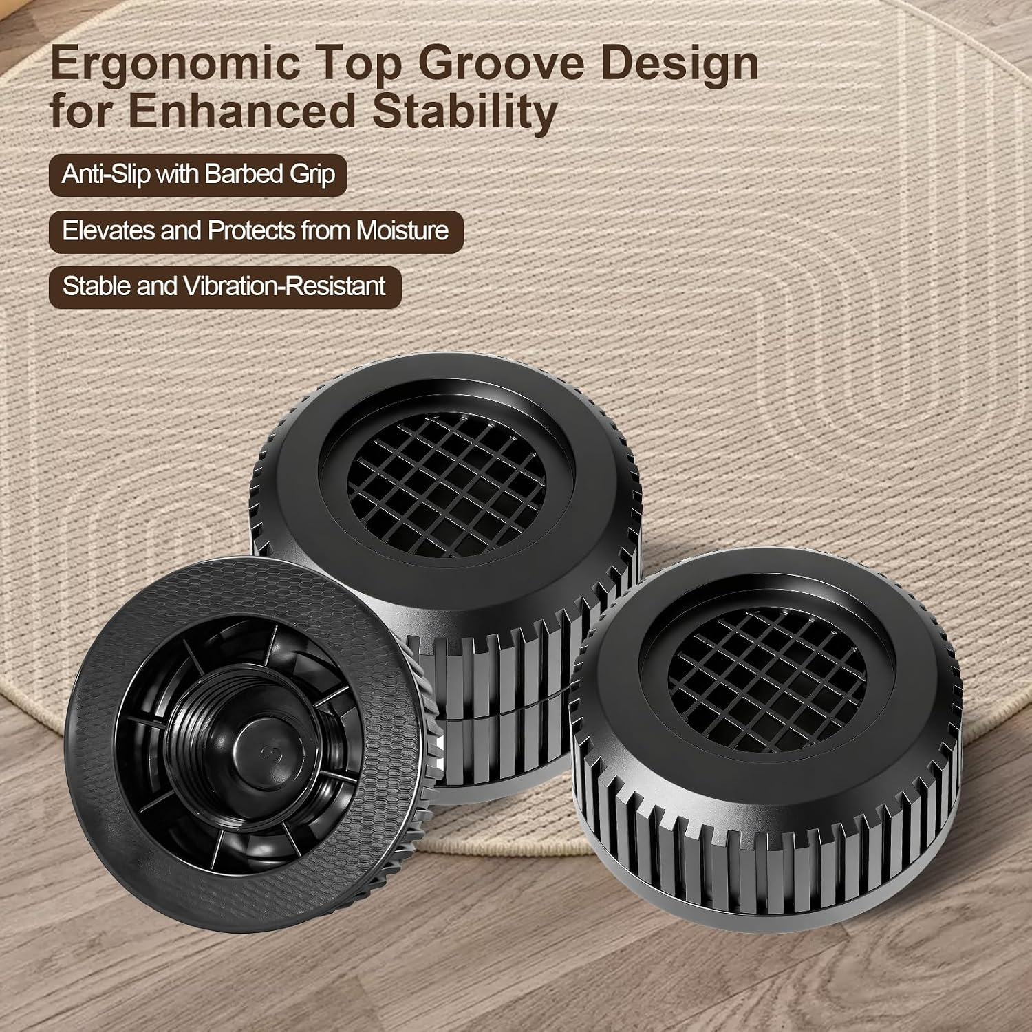 Round Bed Risers Furniture Risers – Heavy Duty Anti-Slip Adjustable(1.3" - 3.7" Hgt) Bed Lifts Riser for Desk, Table, Couch, Sofa, Chair, Refrigerator & Washing Machine (3.7 Inch, Black, 4 Pack ) - Image 9