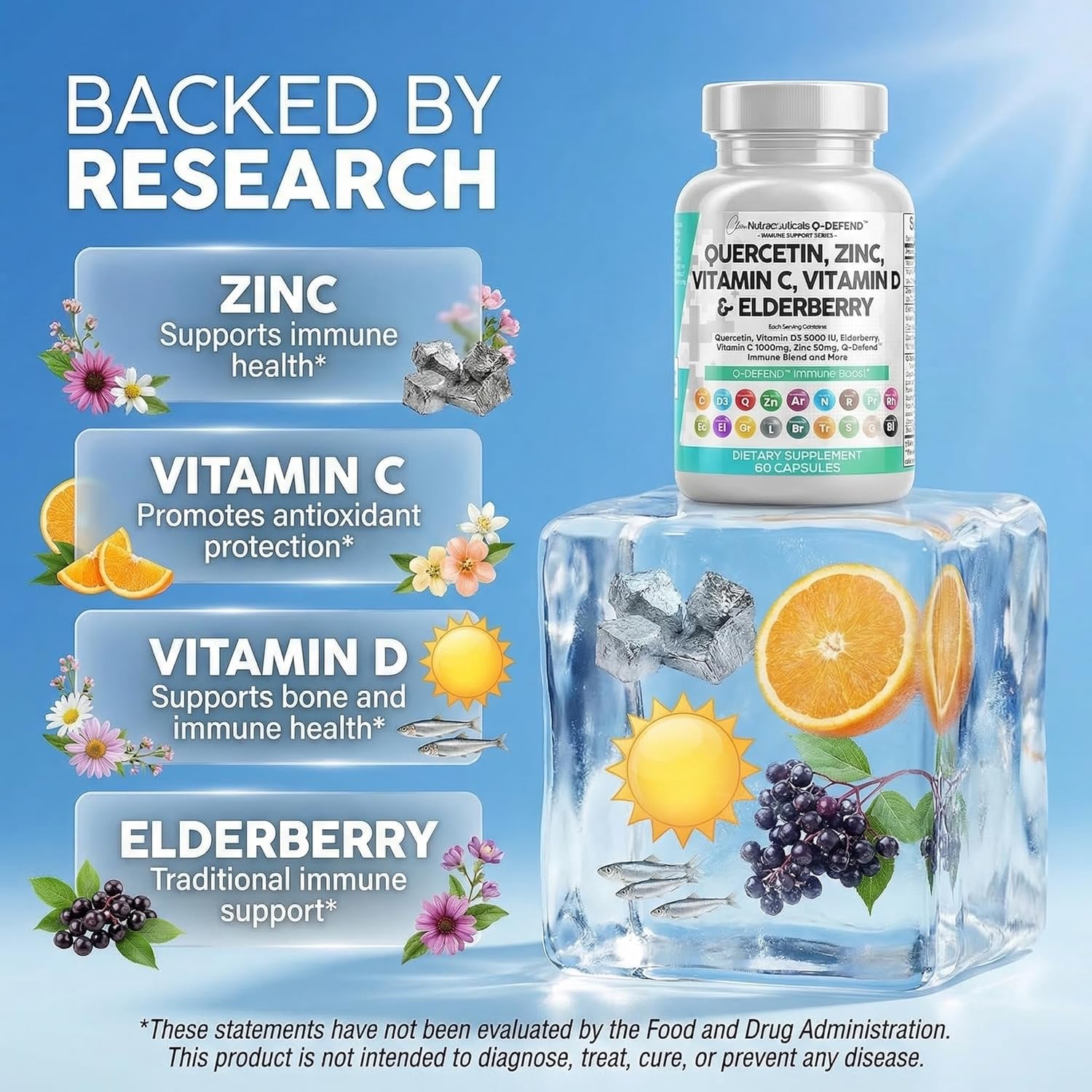 Q Defend Quercetin Supplement with Zinc Vitamin C Vitamin D Elderberry Turmeric Black Pepper Garlic Ginger Sea Moss Lysine Stinging Nettle Reishi Mushroom Immune Support 60 Capsules by Clean Nutra - Image 4