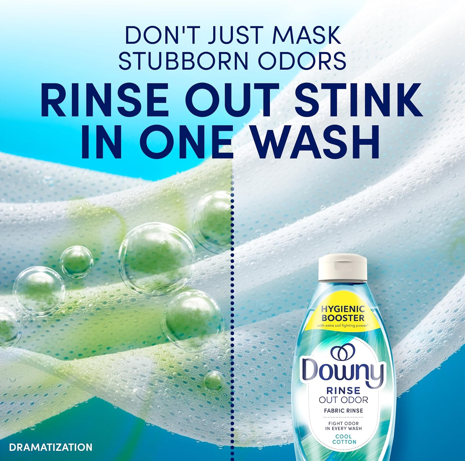 Downy Rinse Laundry Odor Remover, Cool Cotton Scent, 48 fl oz, Fabric Softener And Laundry Odor Removal Rinse, Fights Odors At The Source, HE Compatible - Image 4