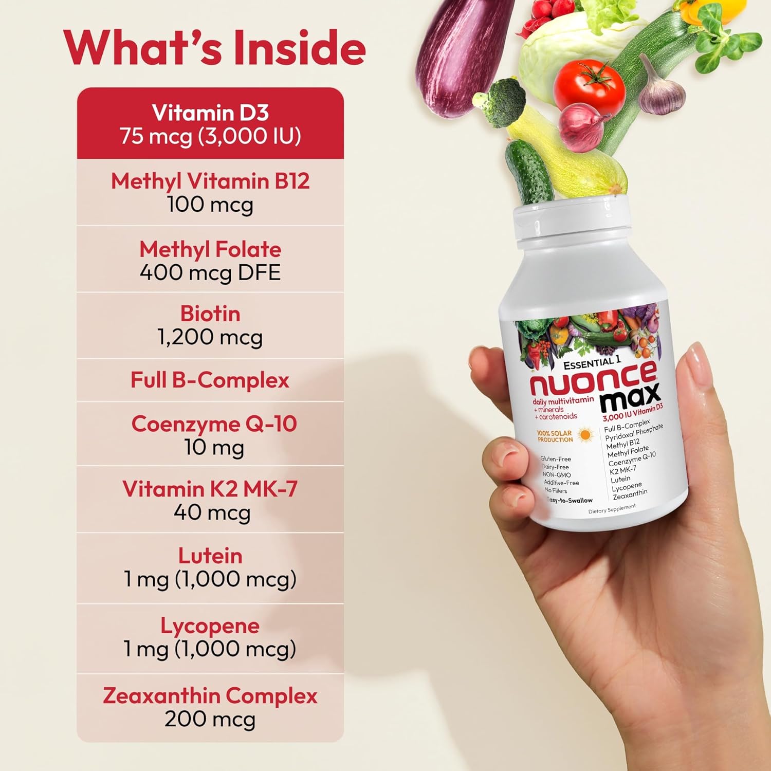 ANDREW LESSMAN Essential-1 nuonce max Multivitamin 3000 IU Vitamin D3 360 Small Capsules. 100 mcg Methyl B12. CoQ10 Lutein Lycopene Zeaxanthin. High Potency. No Additives. Ultra-Mild One Daily Capsule - Image 5
