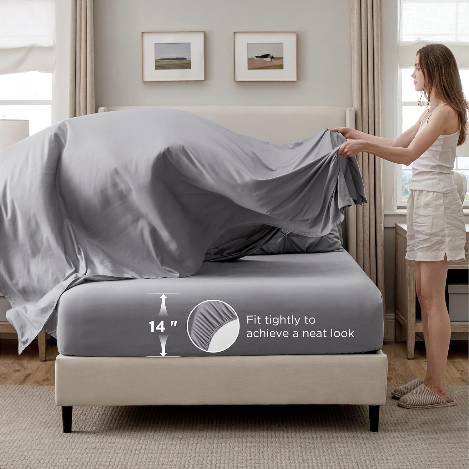 Bedsure Queen Comforter Set Grey - Bed in a Bag Queen Size Bedding 7 Pieces, GentleSoft™ Pintuck Bed Set Gift for Family, All Season Down Alternative Comforter with Sheets, Pillowcases & Shams - Image 5