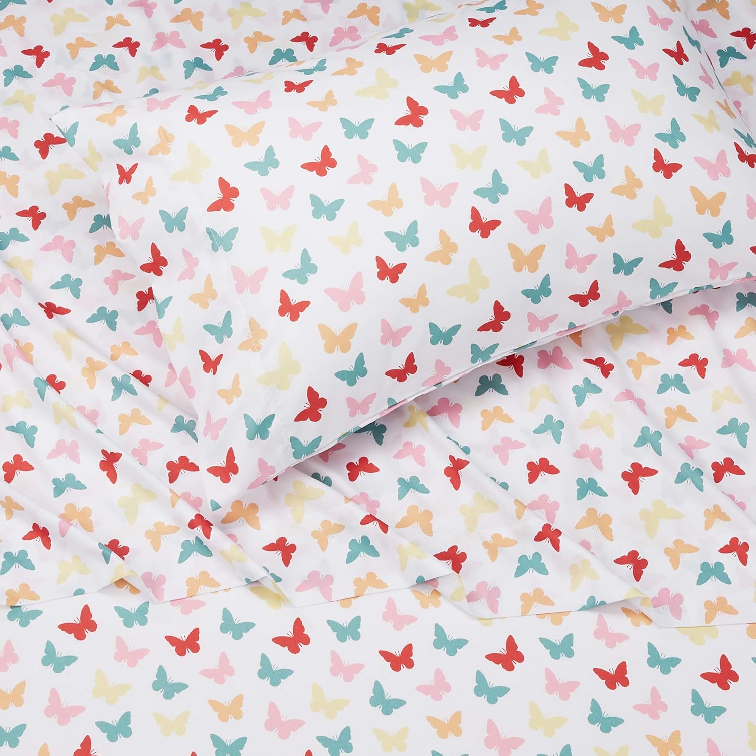 Amazon Basics Kid's Soft Easy-Wash Microfiber 3-Piece Sheet Set, Twin, Multi-Color Butterflies, Butterfly Friends, Printed - Image 4
