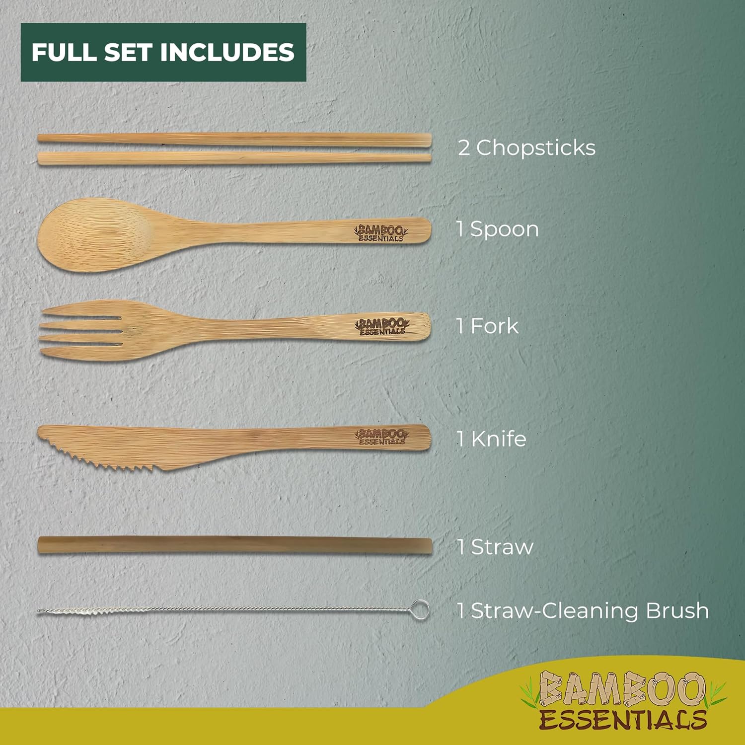 Travel Utensils with Case Set Fork, Knife, Spoon, Chopsticks, Straw, Straw-cleaning brush, Travel Pouch and Carabiner, Excellent For Everyday Use! ((1Set) Sunrise Yellow) - Image 3