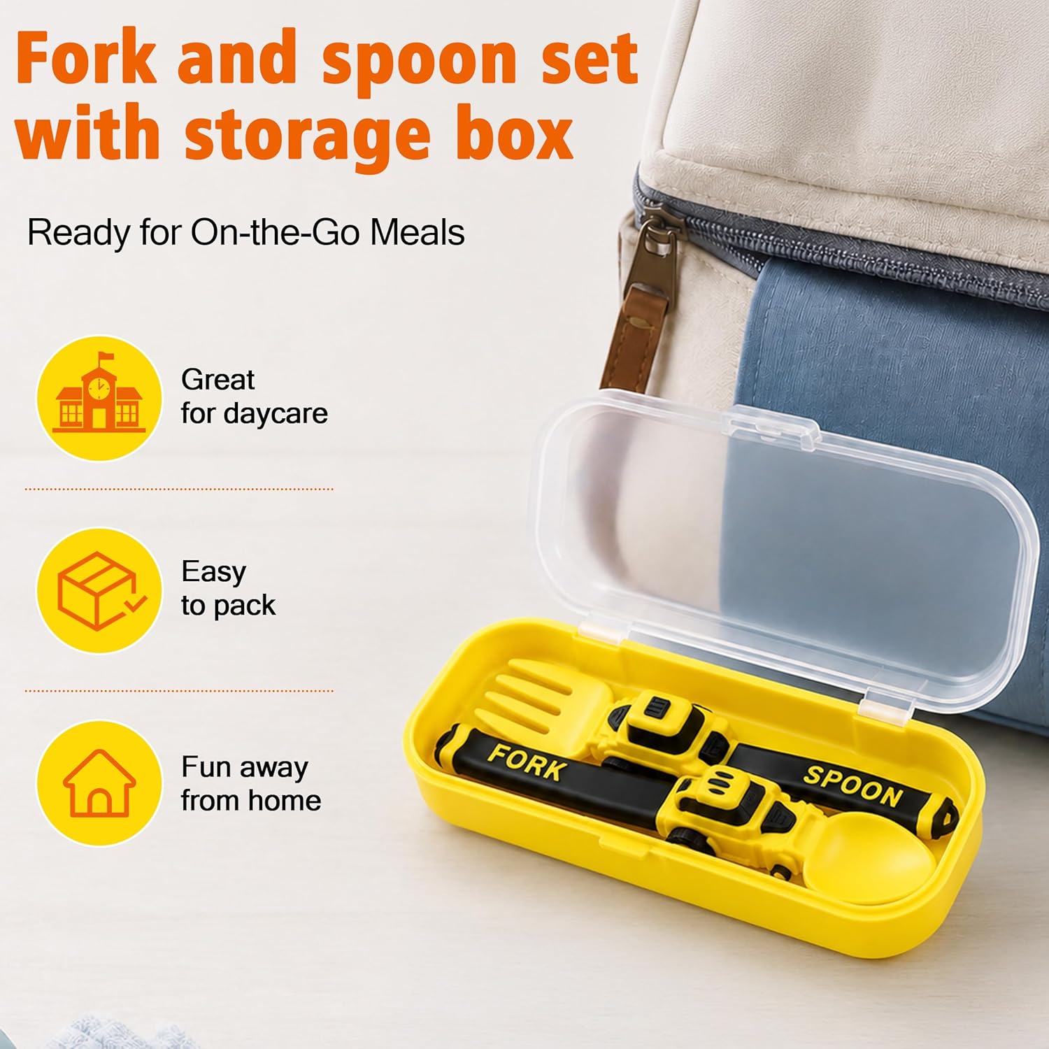 Deinyi Construction Toddler Utensils - Reusable Plastic Toddler Fork and Spoon & Storage Case - Suitable for Kids Utensils - Easter Gifts and Birthday Gifts for 1 2 3 4 5 6 7 year old, Yellow - Image 7