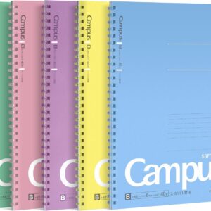 KOKUYO Spiral Lined Notebook, 5 Pack 10” x 7” Pastel Journal B5 Campus Soft Ring Notebooks with Dot 6 mm Ruled, 40 Sheets, 1 Subject Notebook, Note Taking for School (SU-S111BT)