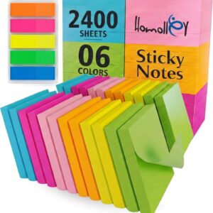 (24 Pads) Sticky Notes 3×3 in 100 Sheets/Pad, Self-Sticky Note Pads, 6 Bright Colors Super Sticky Pads – Easy to Post for School, Office Supplies, Desk Accessories