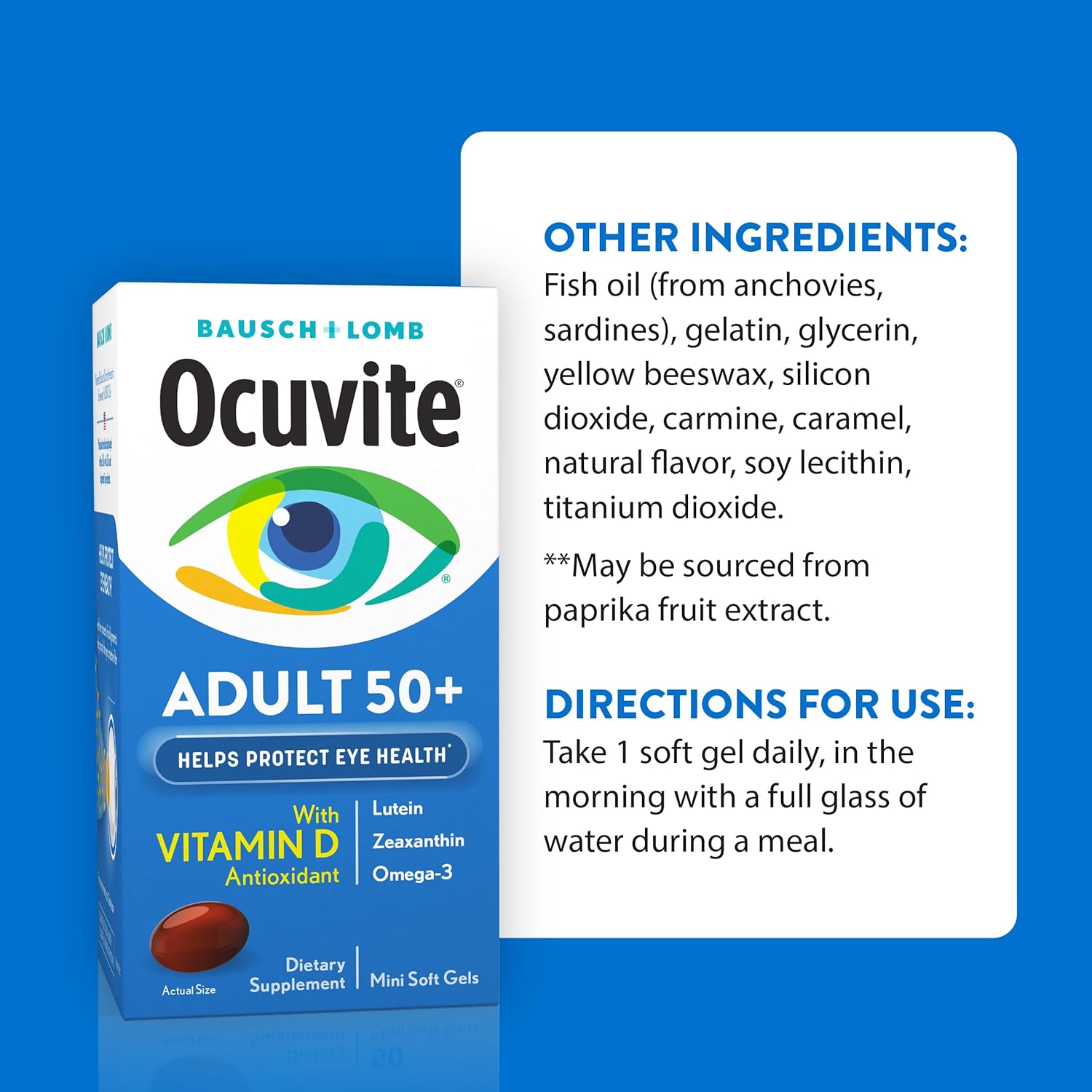 Ocuvite 50+ Eye Vitamin & Mineral Supplement, Multivitamin for Vision & Ocular Health with Omega-3, Zinc, Vitamins C & E, Lutein & Zeaxanthin, Zinc Supplements for Women and Men, 90 Softgels - Image 7